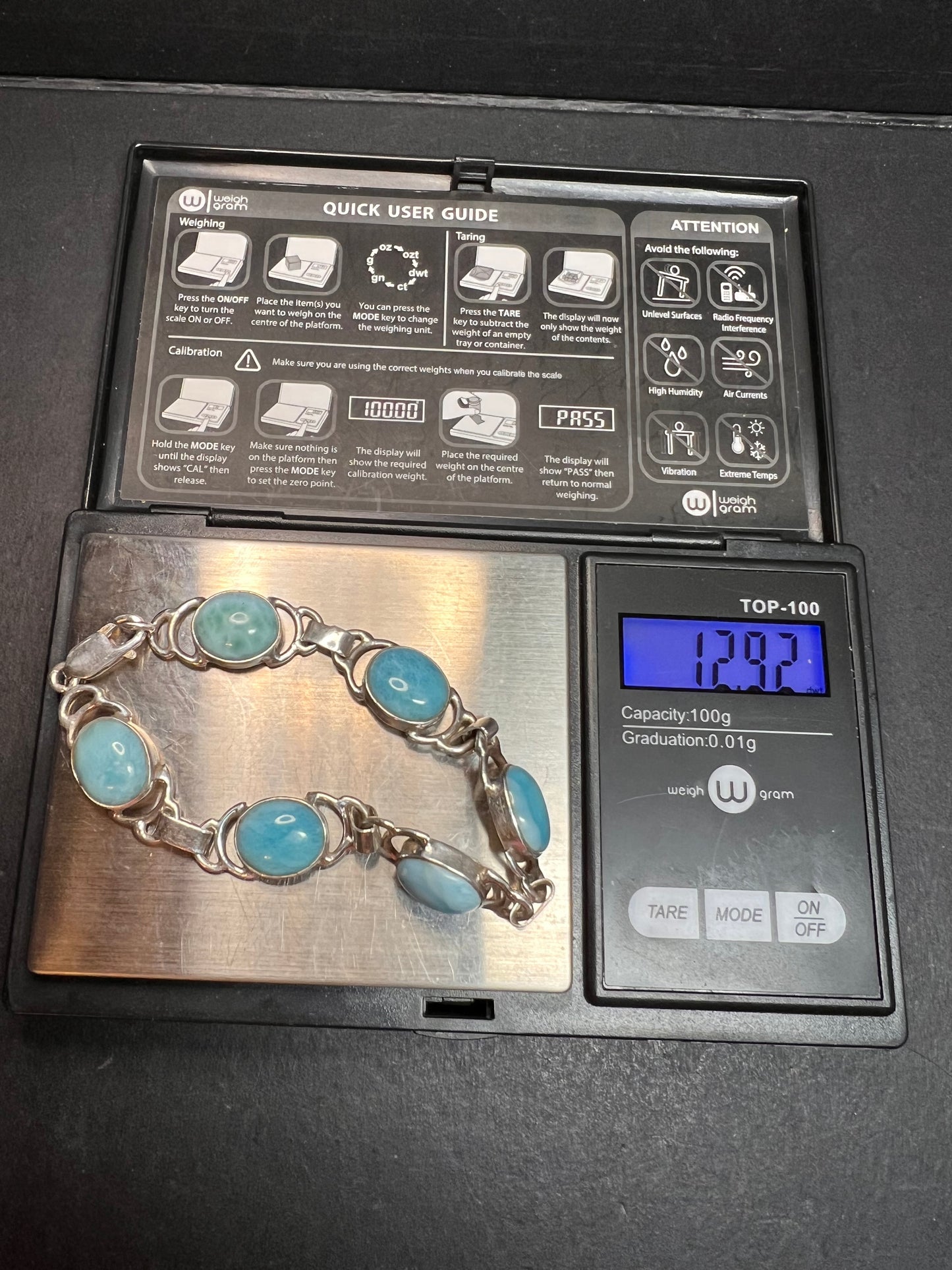 Vintage larimar sterling silver 7.5 inch bracelet