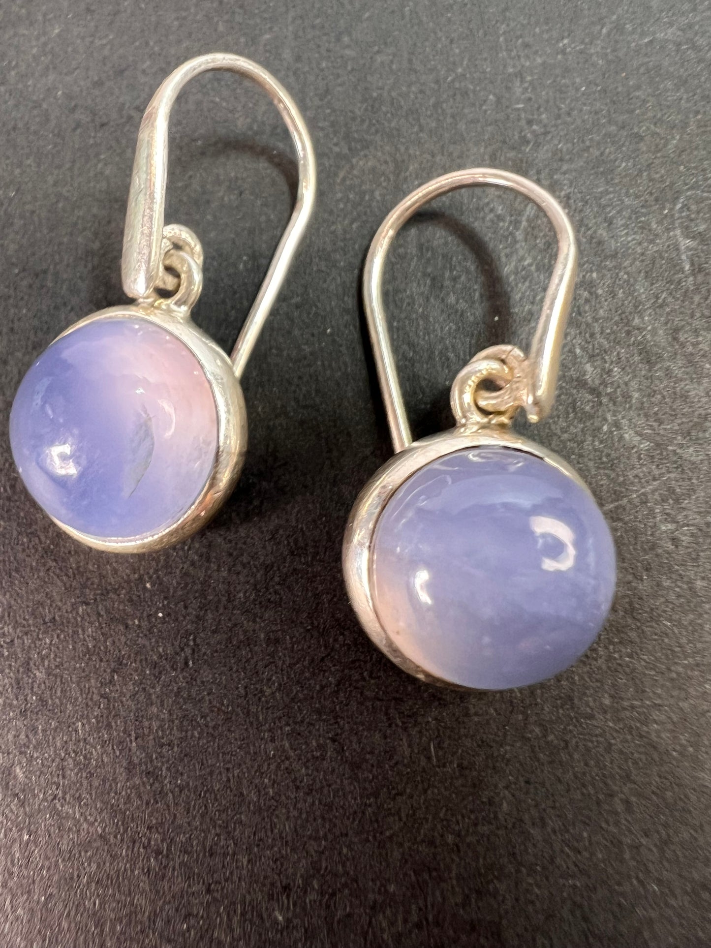 NEW blue chalcedony sterling silver circle drop earrings 5.08 grams