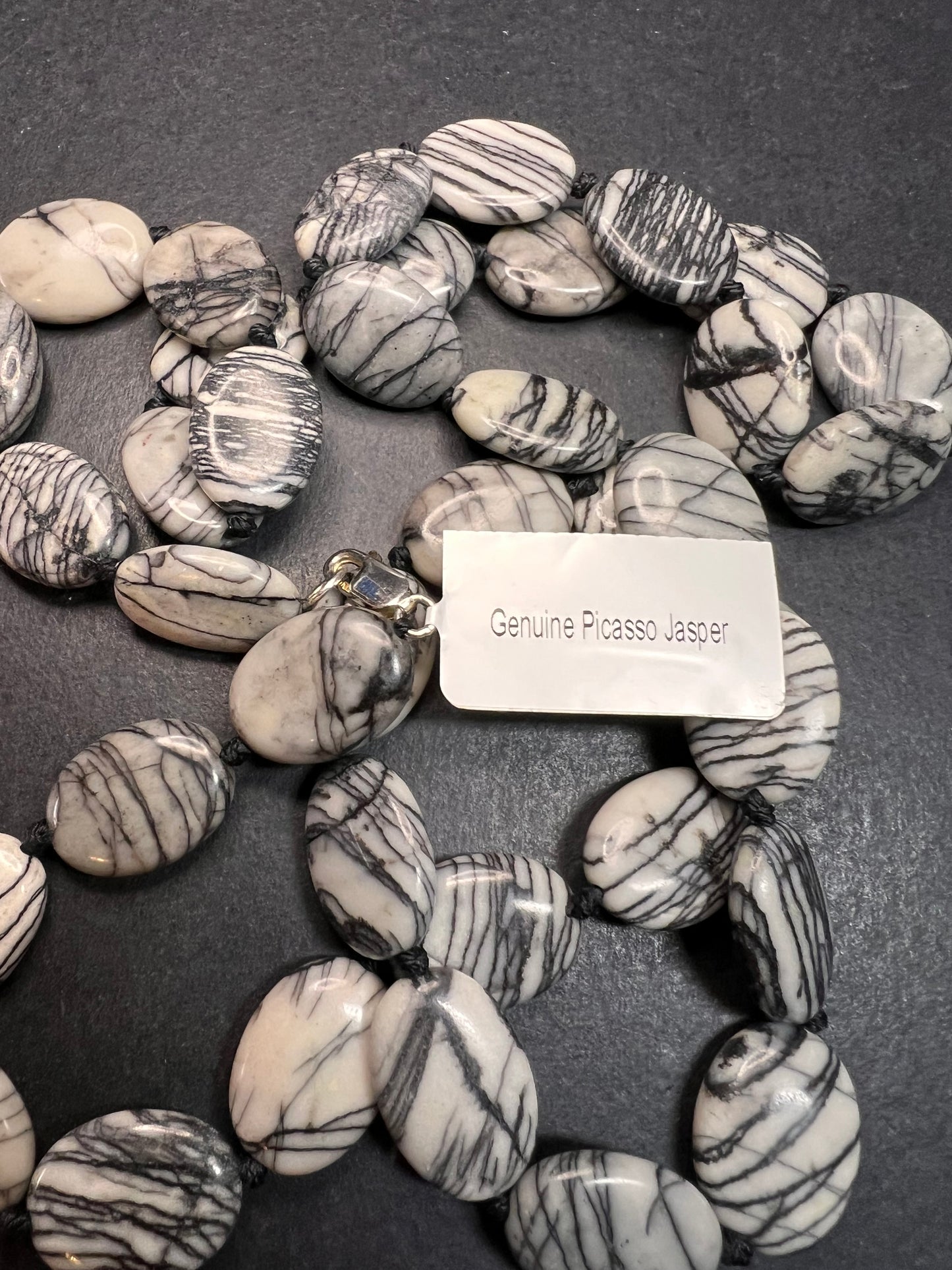 NEW Picasso Jasper 30 inch necklace with sterling silver clasp