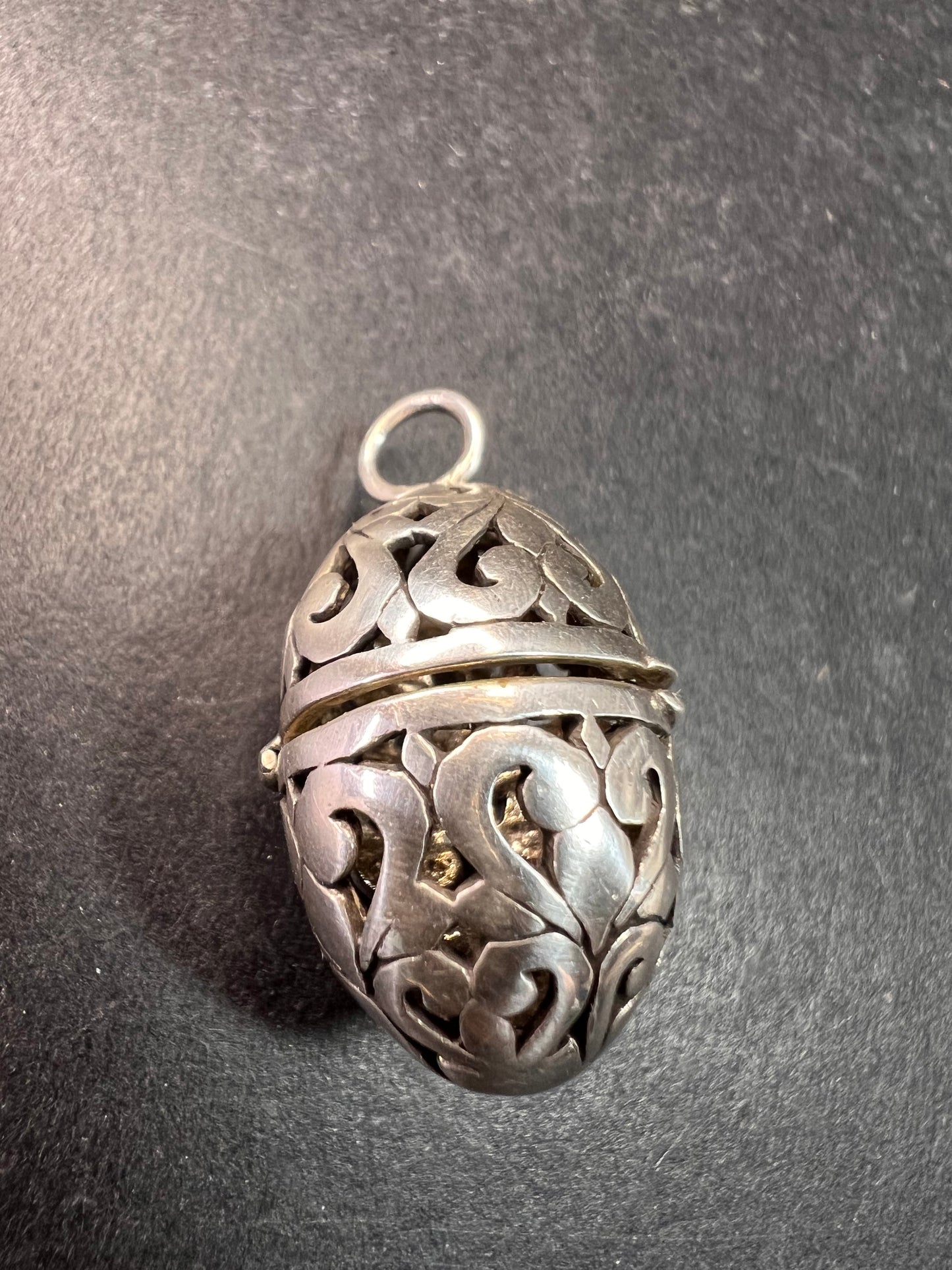 Vintage Sterling Silver Filigree Egg Locket Charm