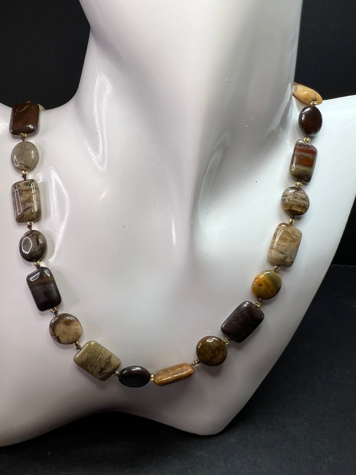 Vintage Petrified Wood Bead Necklace 20” Fossil Wood Earth Tone Jewelry