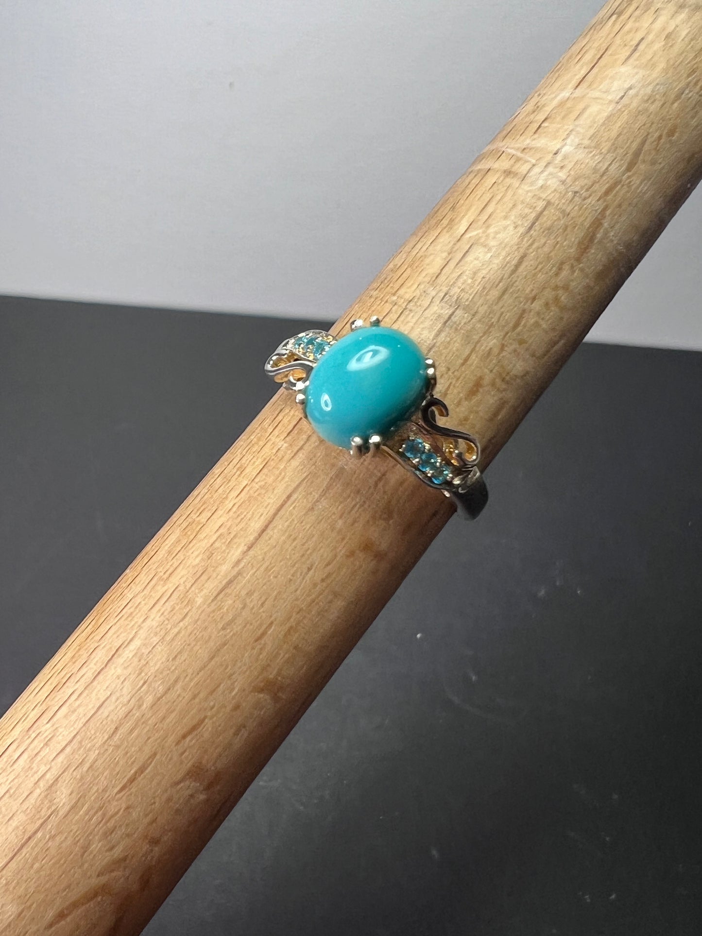 Sleeping Beauty turquoise and neon blue apatite sterling silver ring size 9