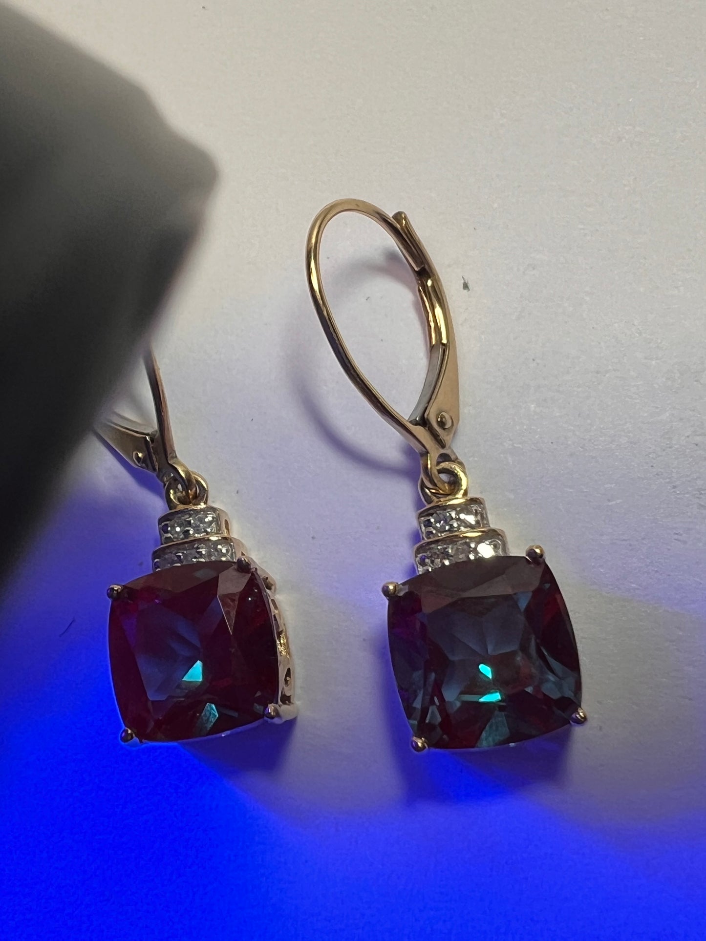 10k gold Lab alexandrite and diamond lever back earrings