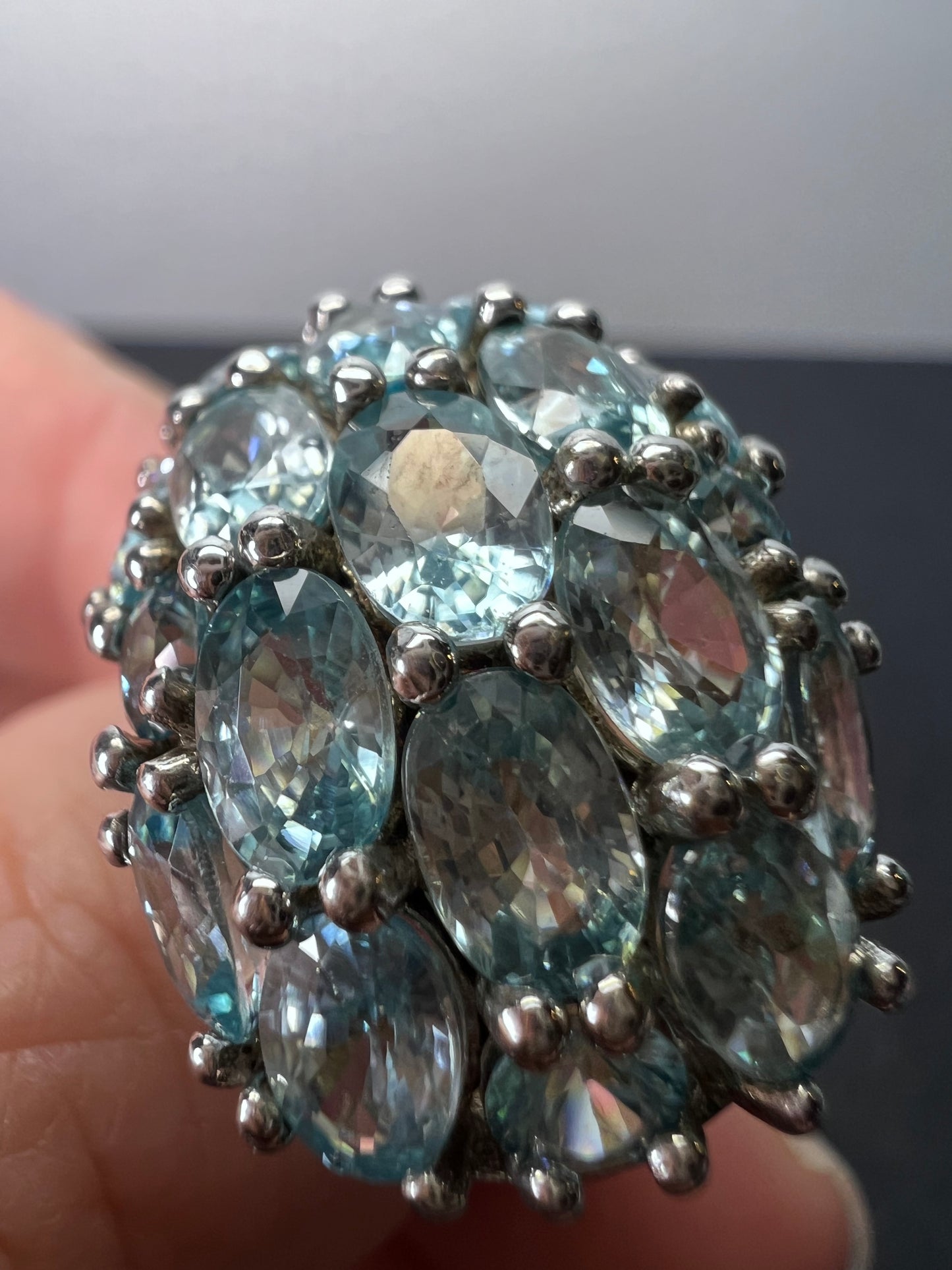 Blue topaz sterling silver cluster statement ring size 9