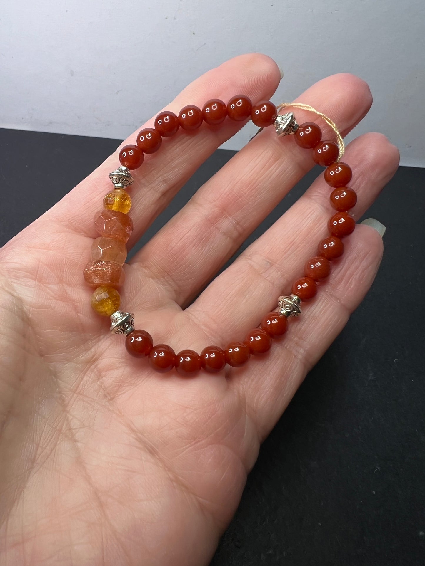 Carnelian, citrine , and sunstone stretch bracelet 7 inch