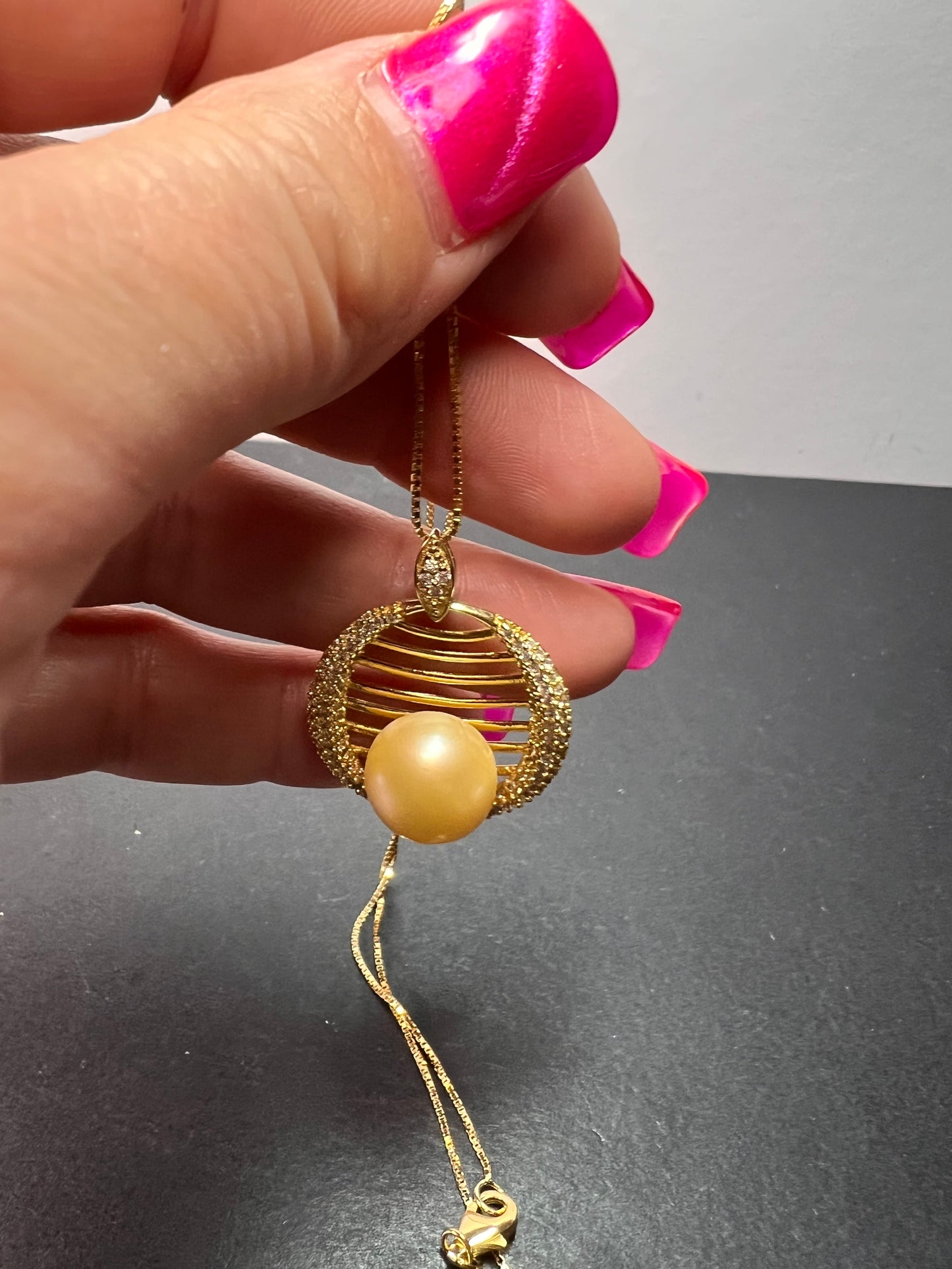 Golden yellow cultured pearl pendant in gold over sterling silver with chain