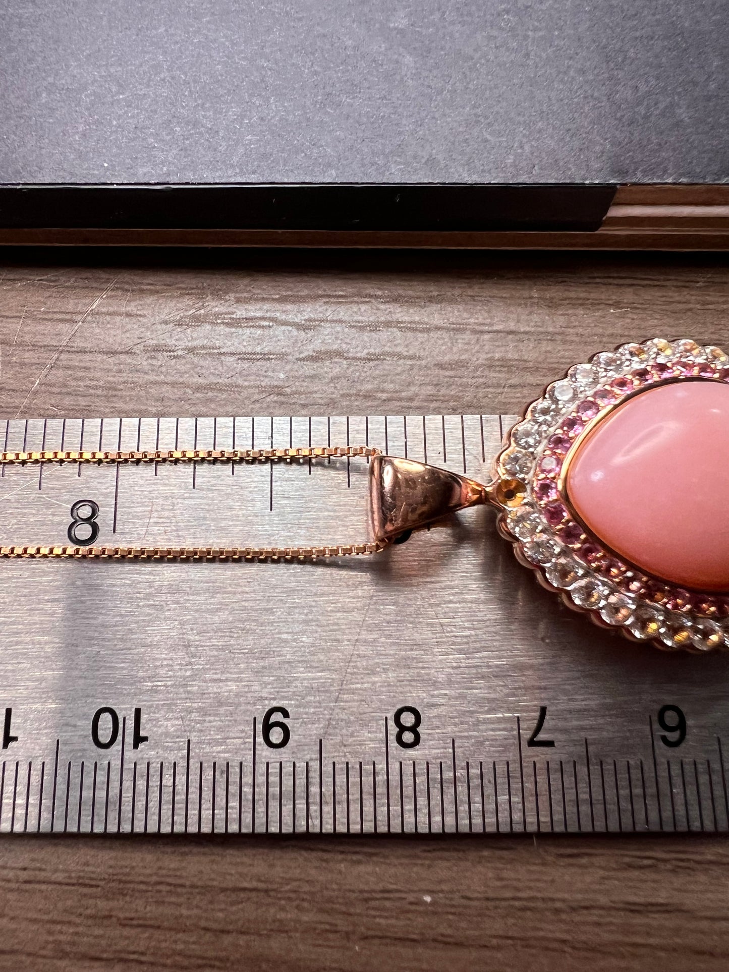 Pink opal, pink tourmaline and white topaz pendant necklace rose gold over sterling 18 inch chain