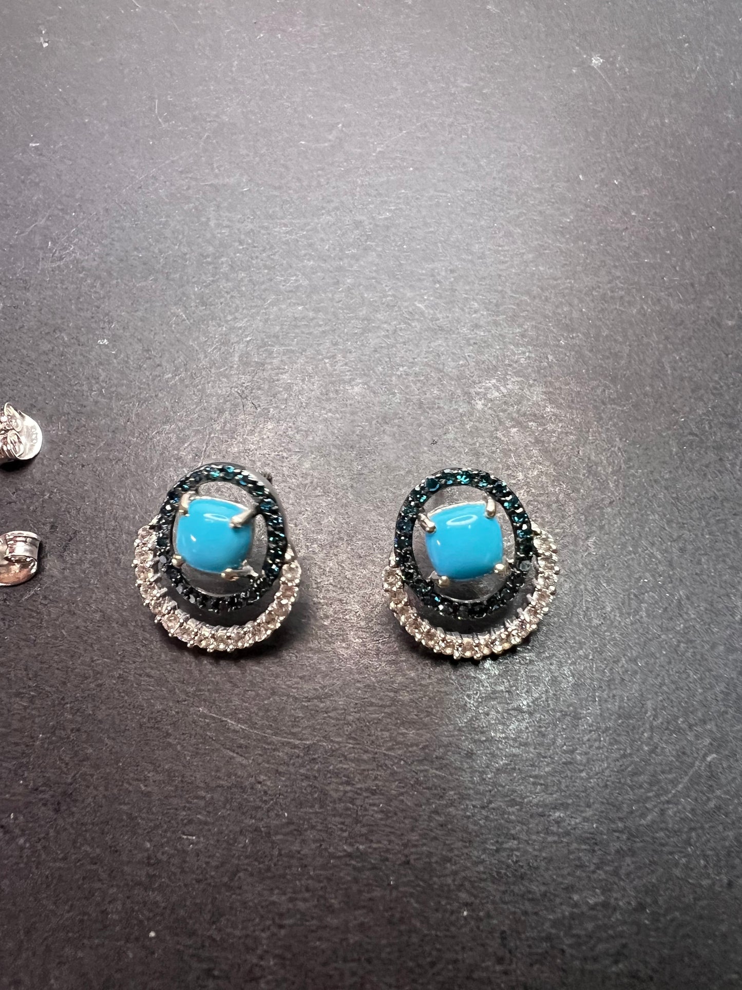 Sleeping Beauty turquoise and blue diamond double ring earrings in platinum over sterling silver