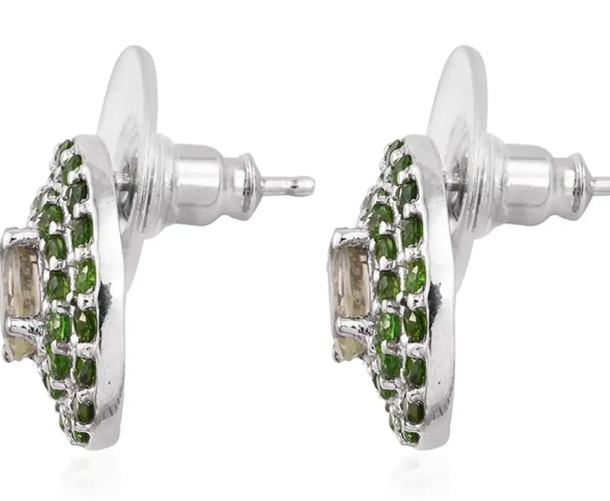 Turkizite, Chrome Diopside Platinum Over Sterling Silver halo Earrings 3.00 ctw