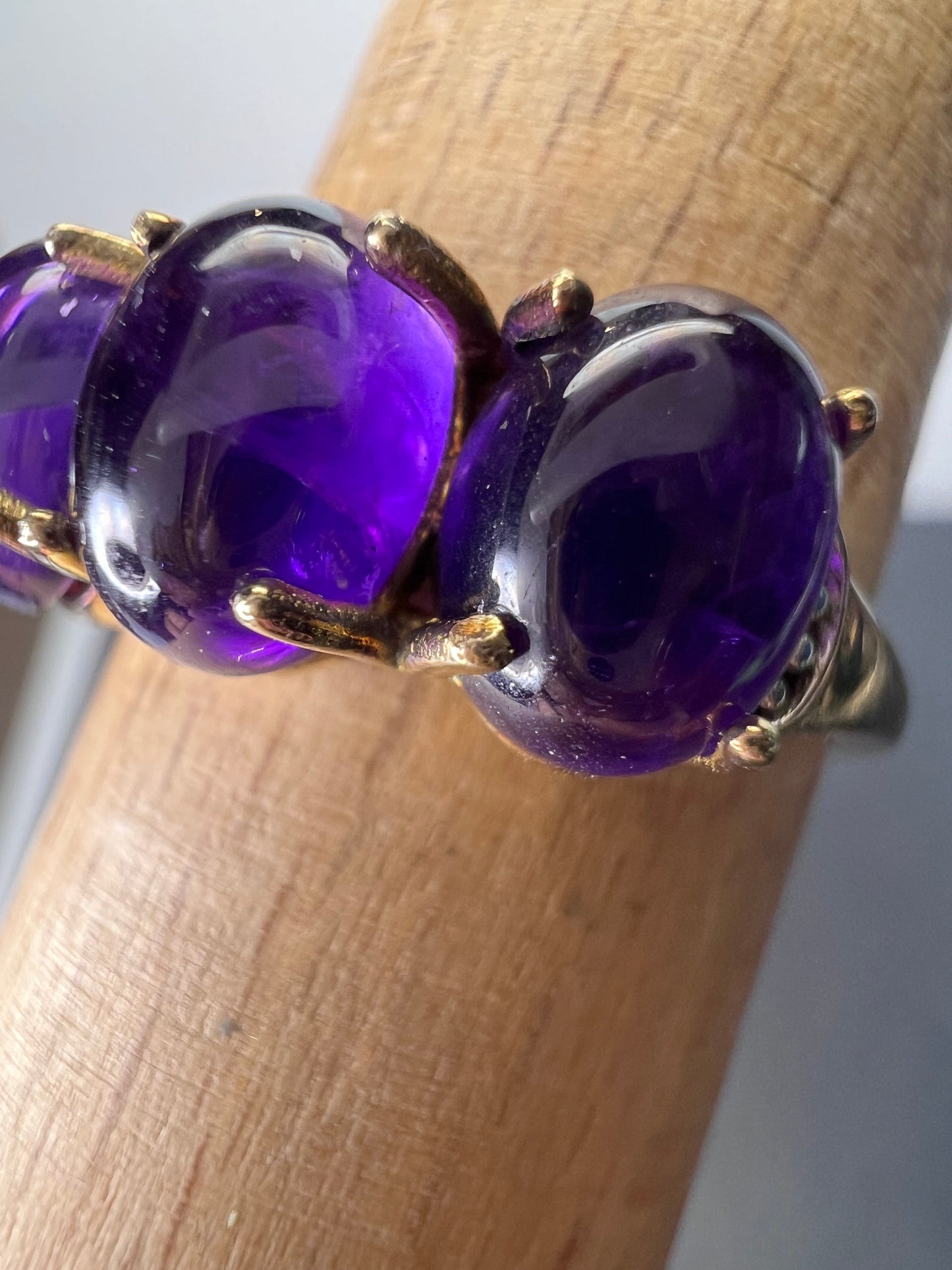 Triple amethyst stone ring in gold over sterling silver size 9