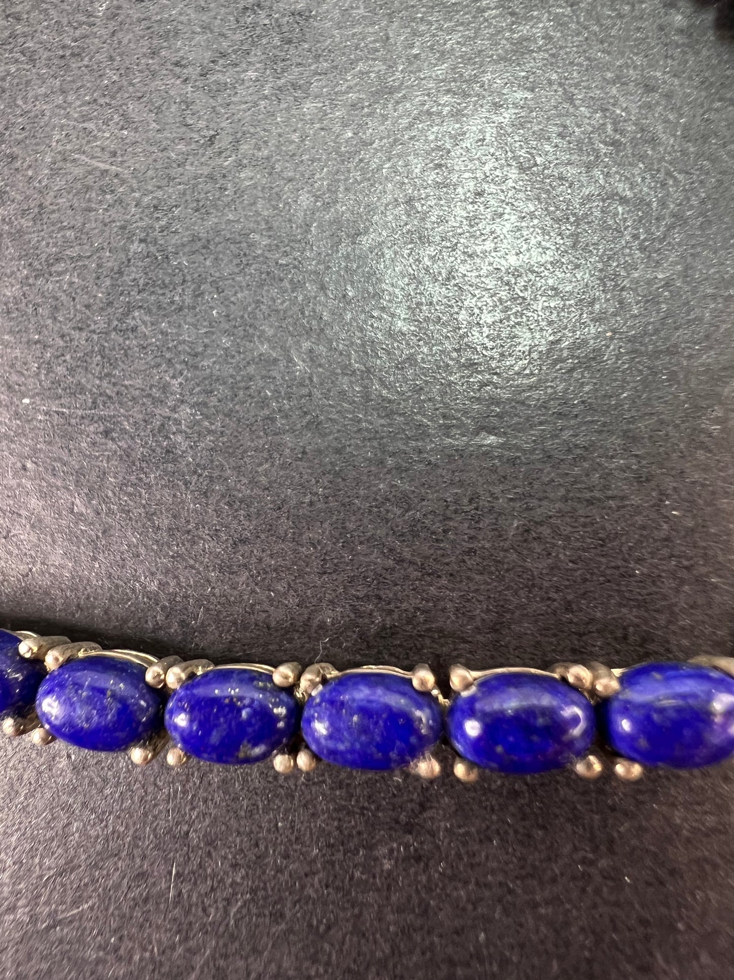 Lapis lazuli and black spinel sterling silver bracelet