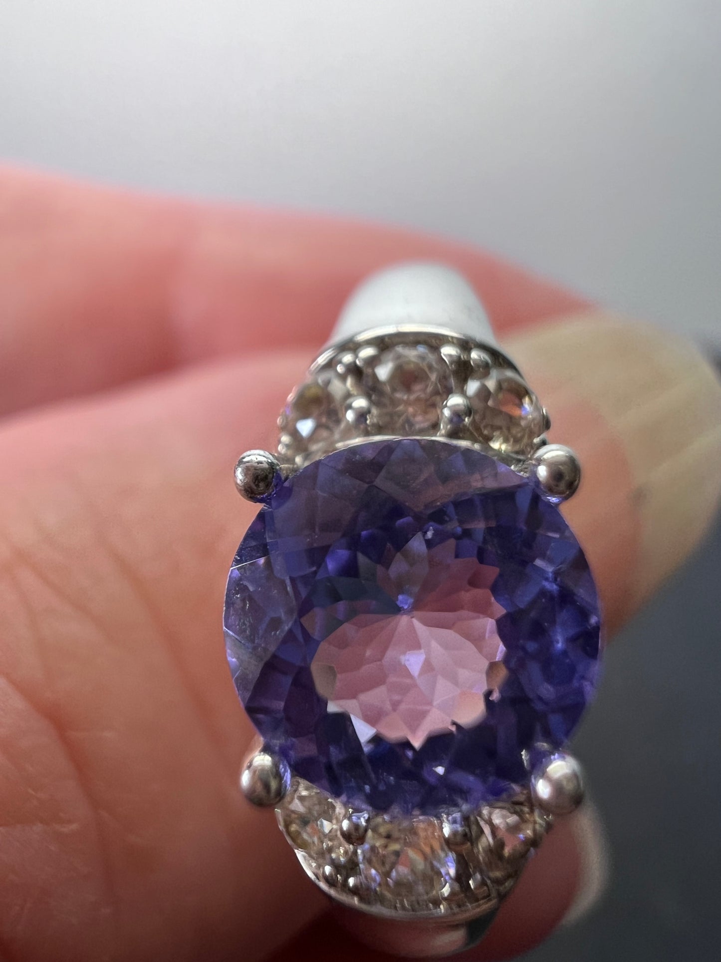 Tanzanite and white topaz sterling silver ring size 9