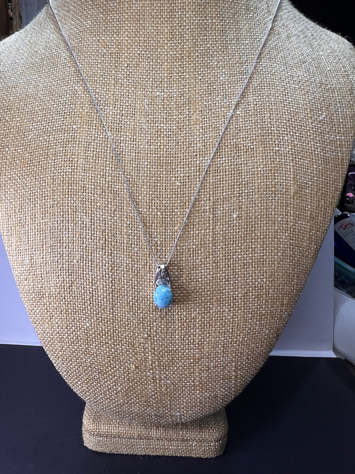 Larimar sterling silver pendant and chain necklace