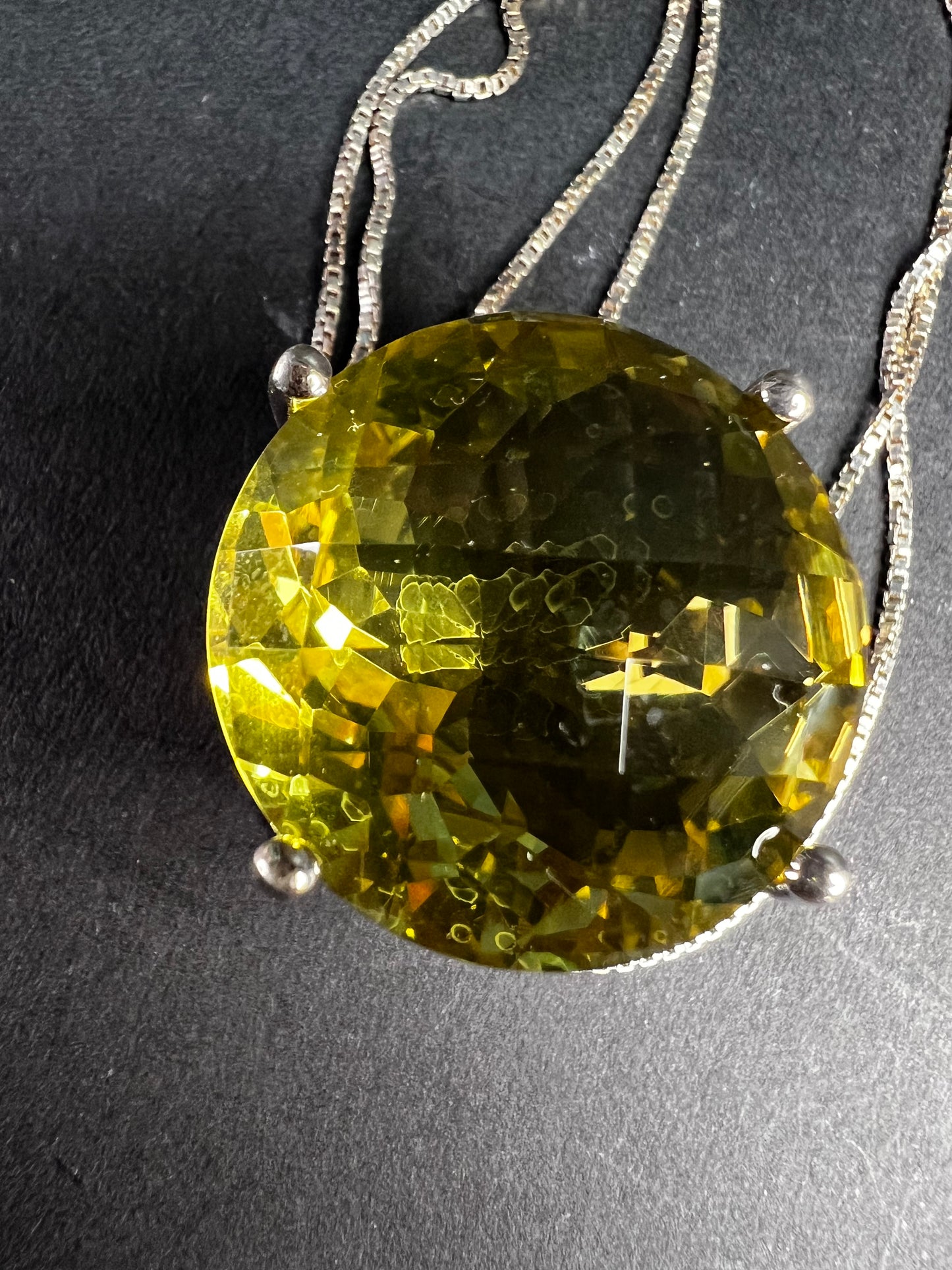 Huge Lemon Quartz Sterling Silver Statement Pendant Necklace 18” Chain