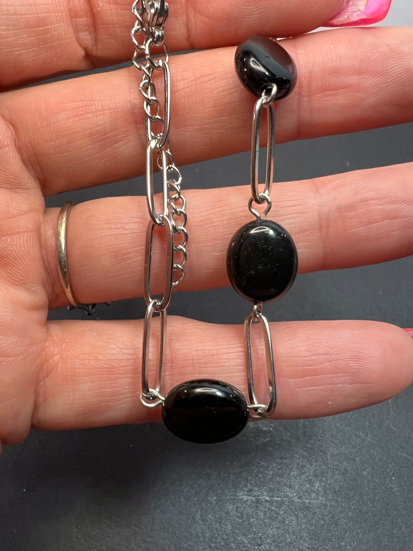 Black onyx and stainless steel paper clip bracelet *NEW*