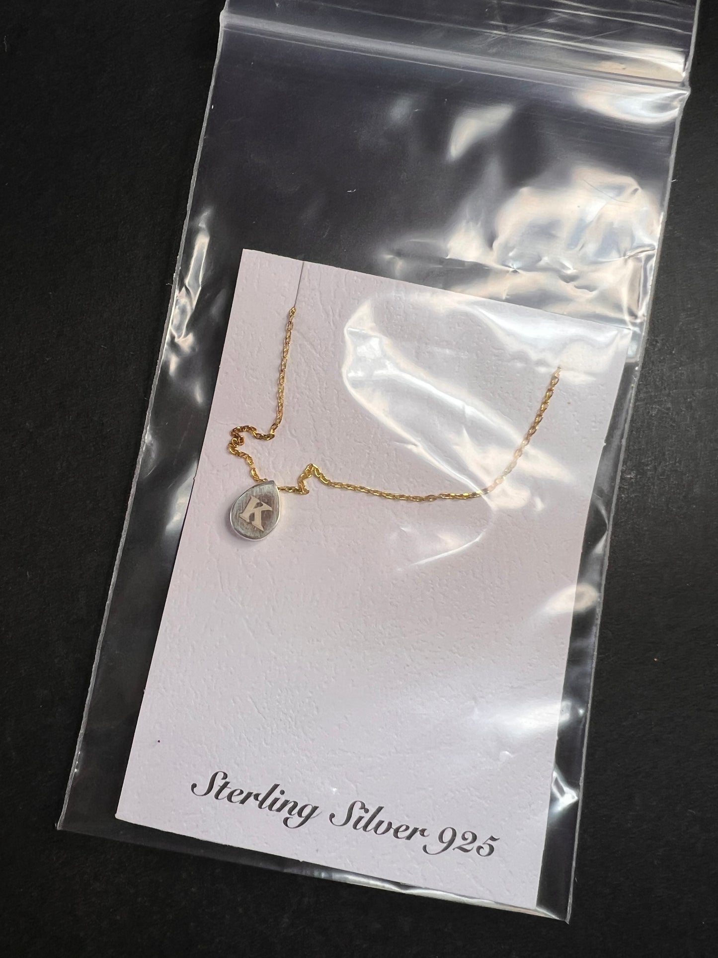 NEW sterling silver initial K pendant and chain 16 inch necklace