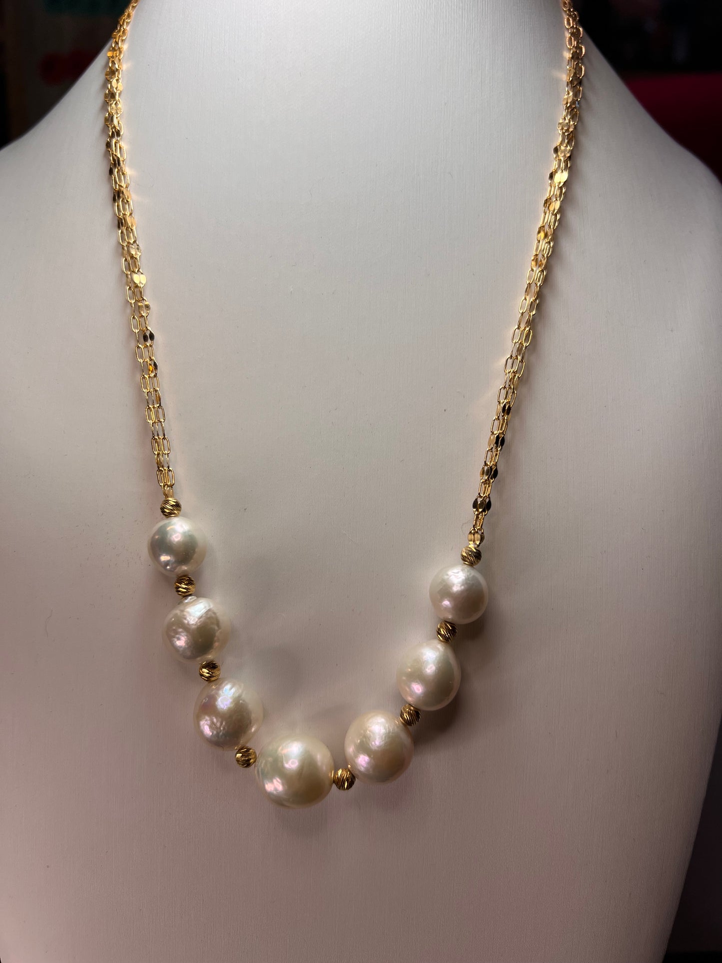 White Cultured Freshwater Pearl 18k Yellow Gold Over Sterling Silver Necklace *NEW*