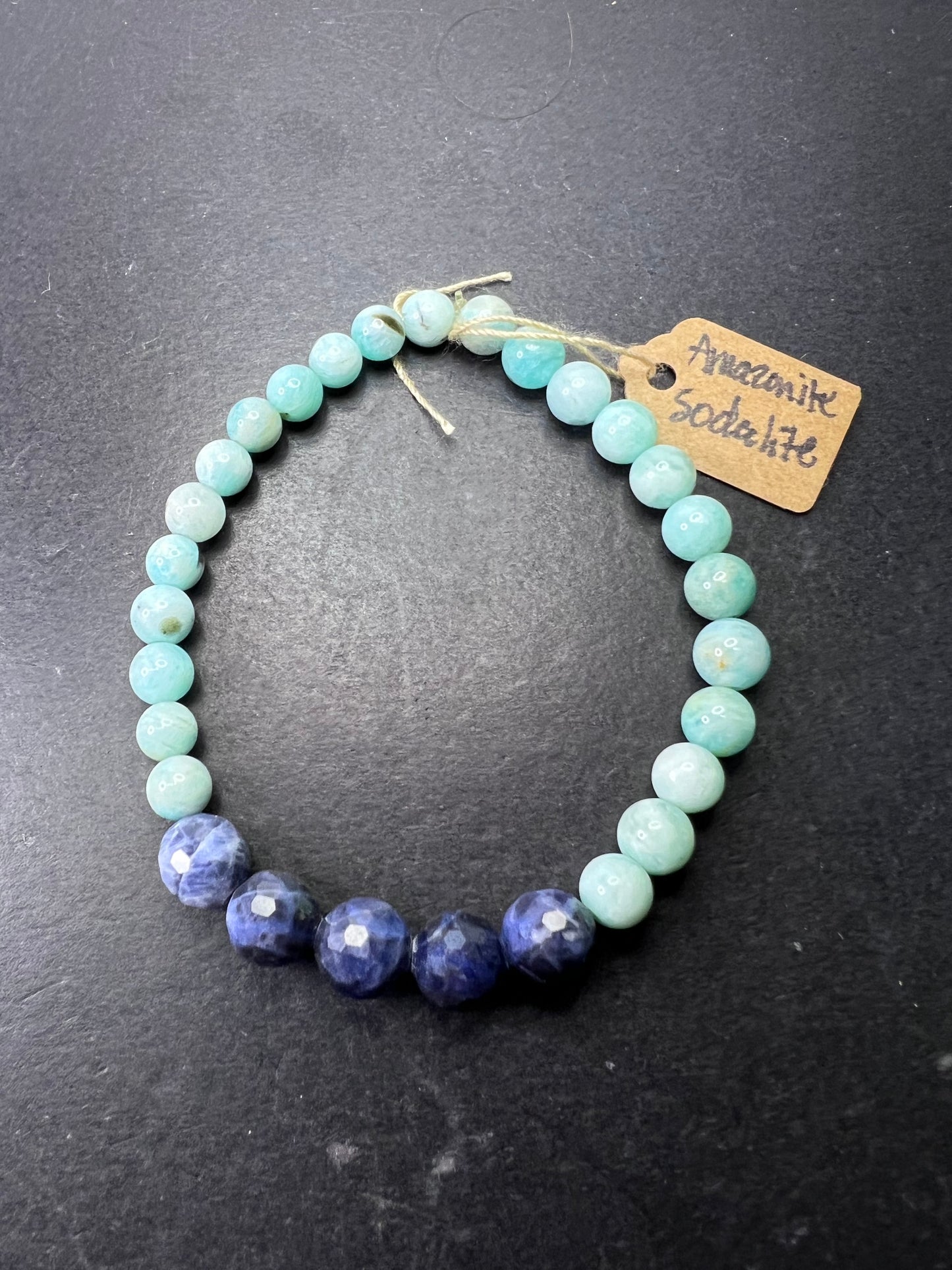 Amazonite and sodalite stretch bracelet 7 inch