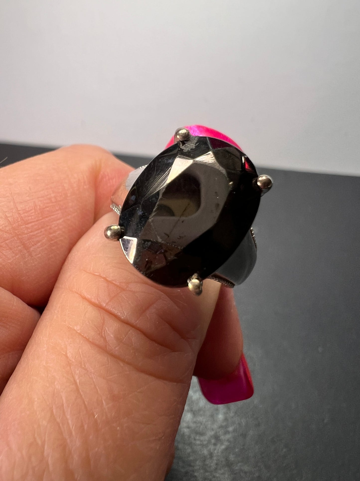 Faceted shungite sterling silver ring size 9