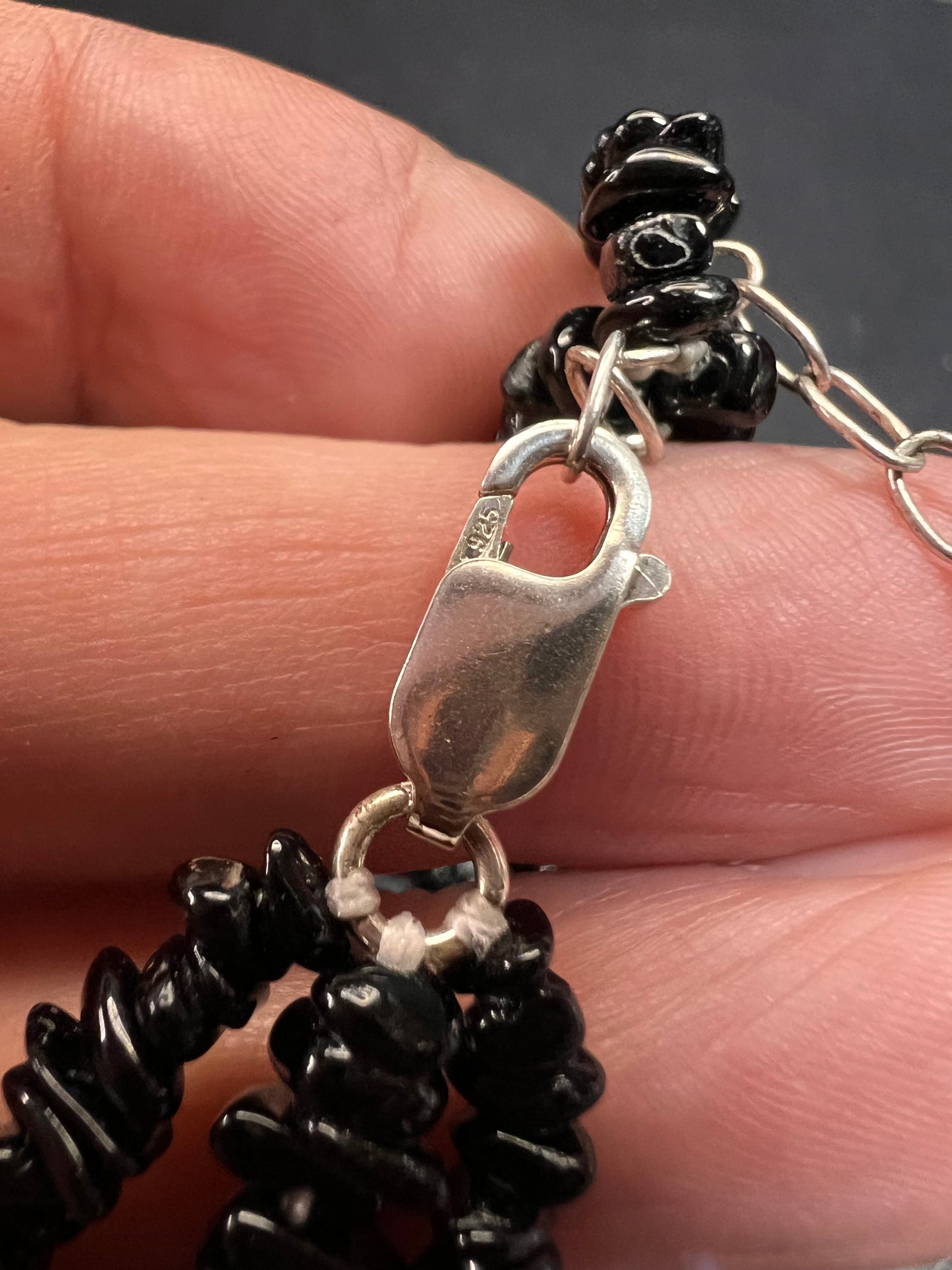 NEW Black tourmaline multi strand sterling silver necklace