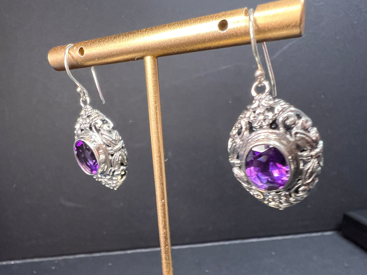 NEW Bali rose de France amethyst sterling silver dragonfly earrings