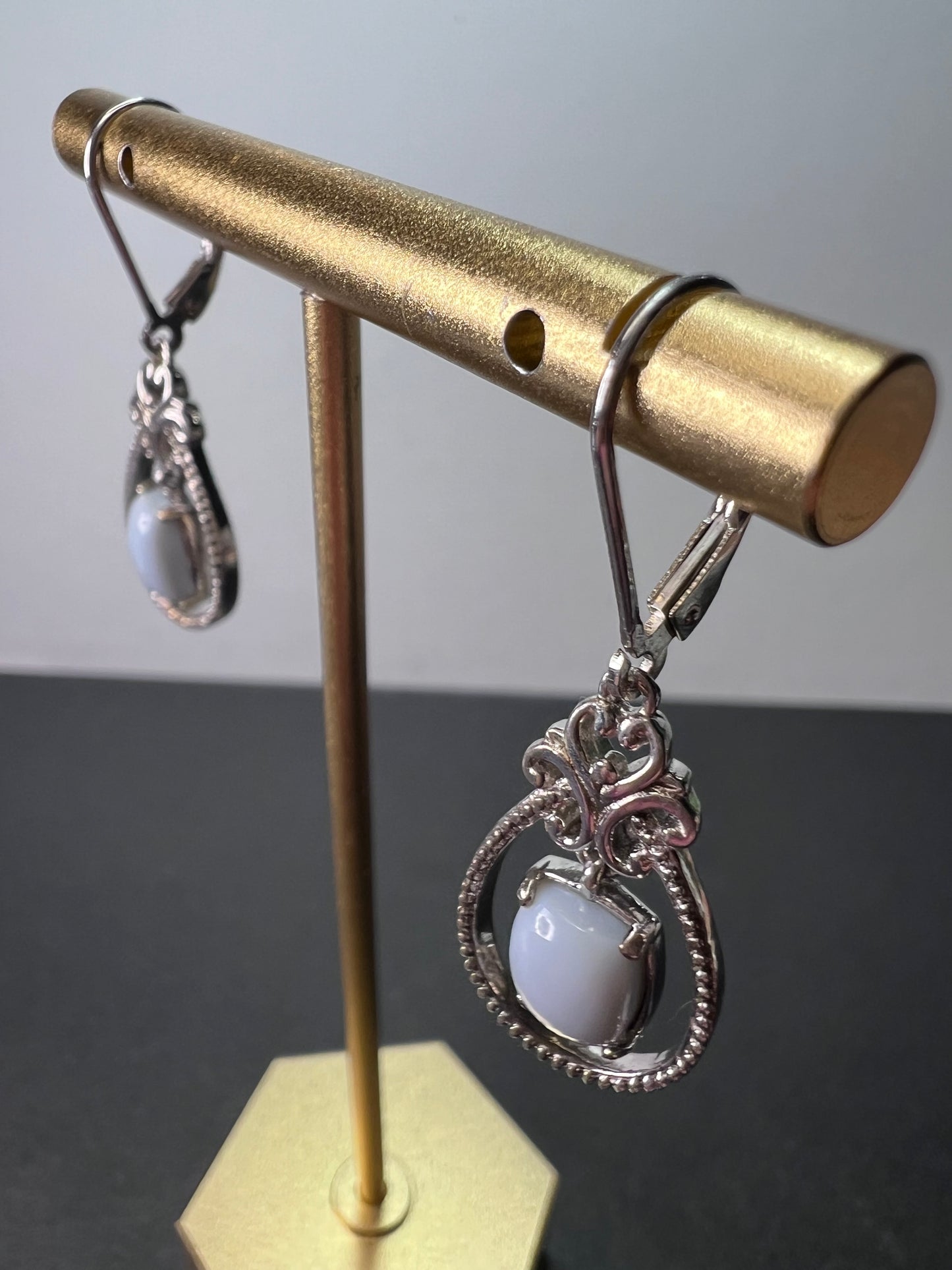 Blue opal Sterling silver dangle earrings