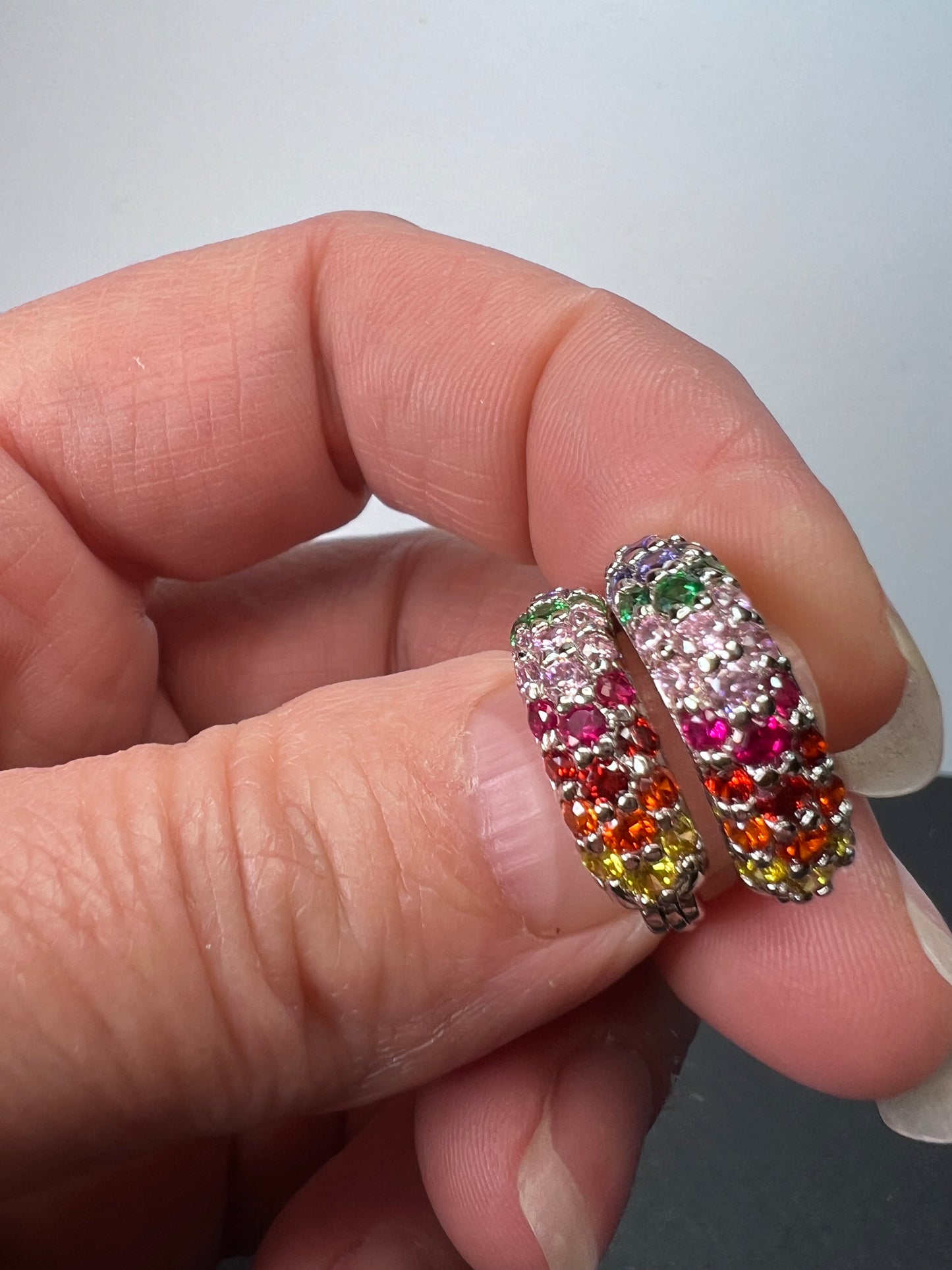 Ruby, tanzanite and multi color ca silver hoop earrings