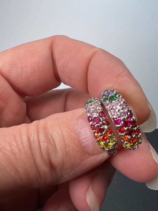 Ruby, tanzanite and multi color ca silver hoop earrings