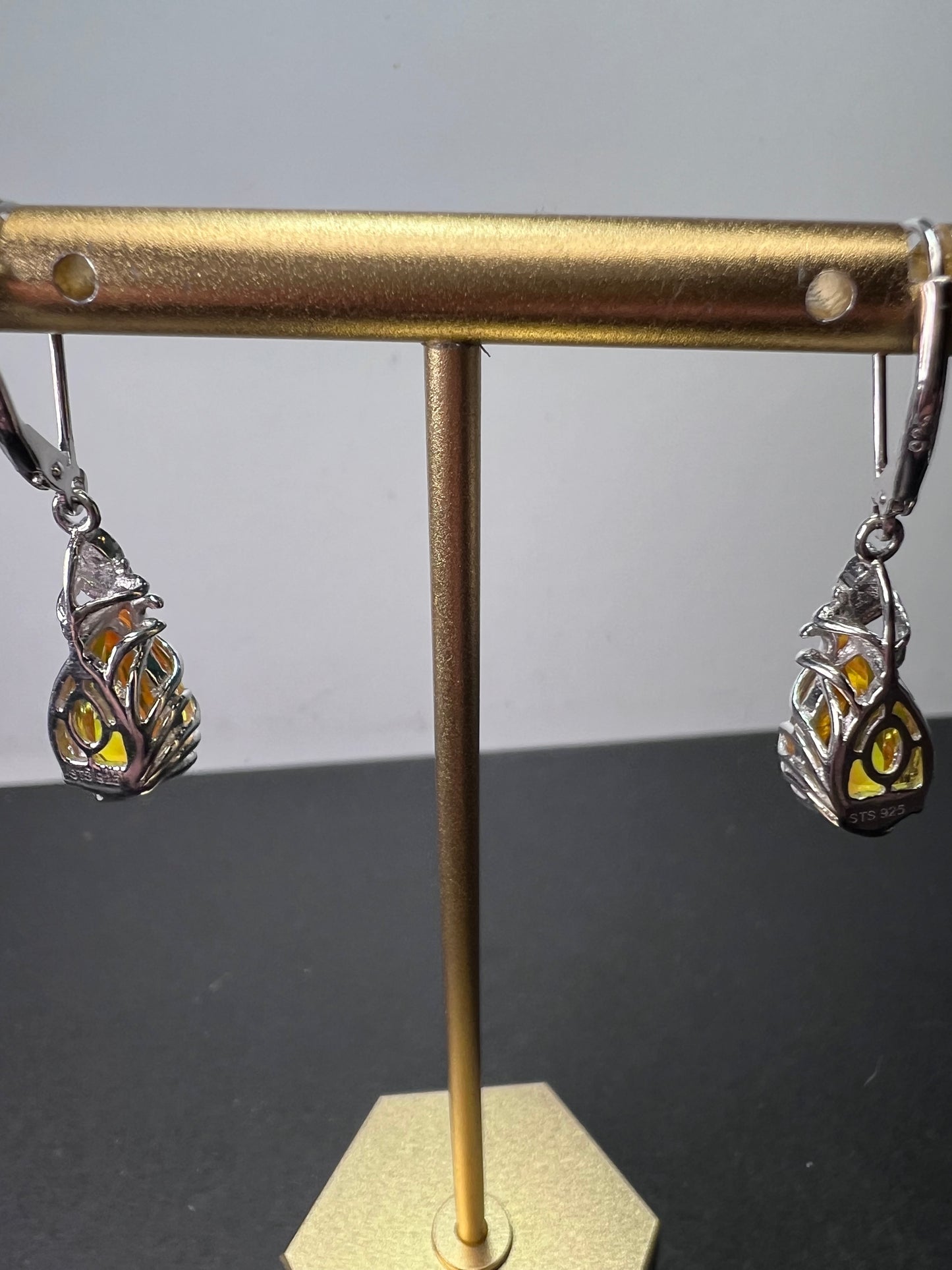 Lemon yellow treated quartz sterling silver drop earrings