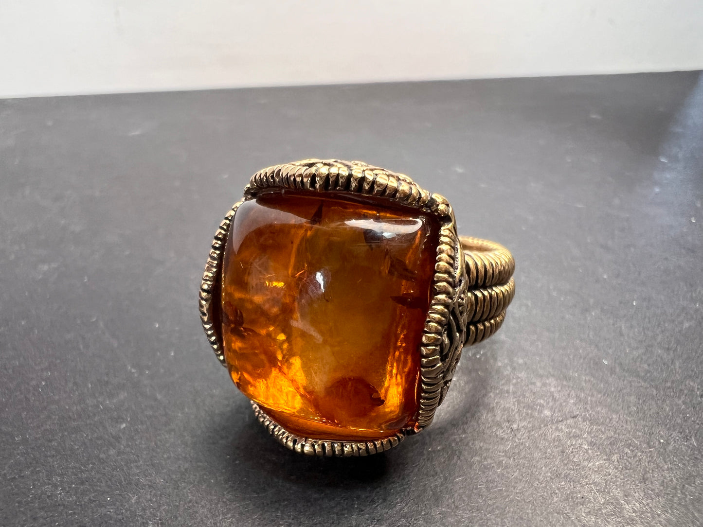 Designer Barse amber brass ring size 9