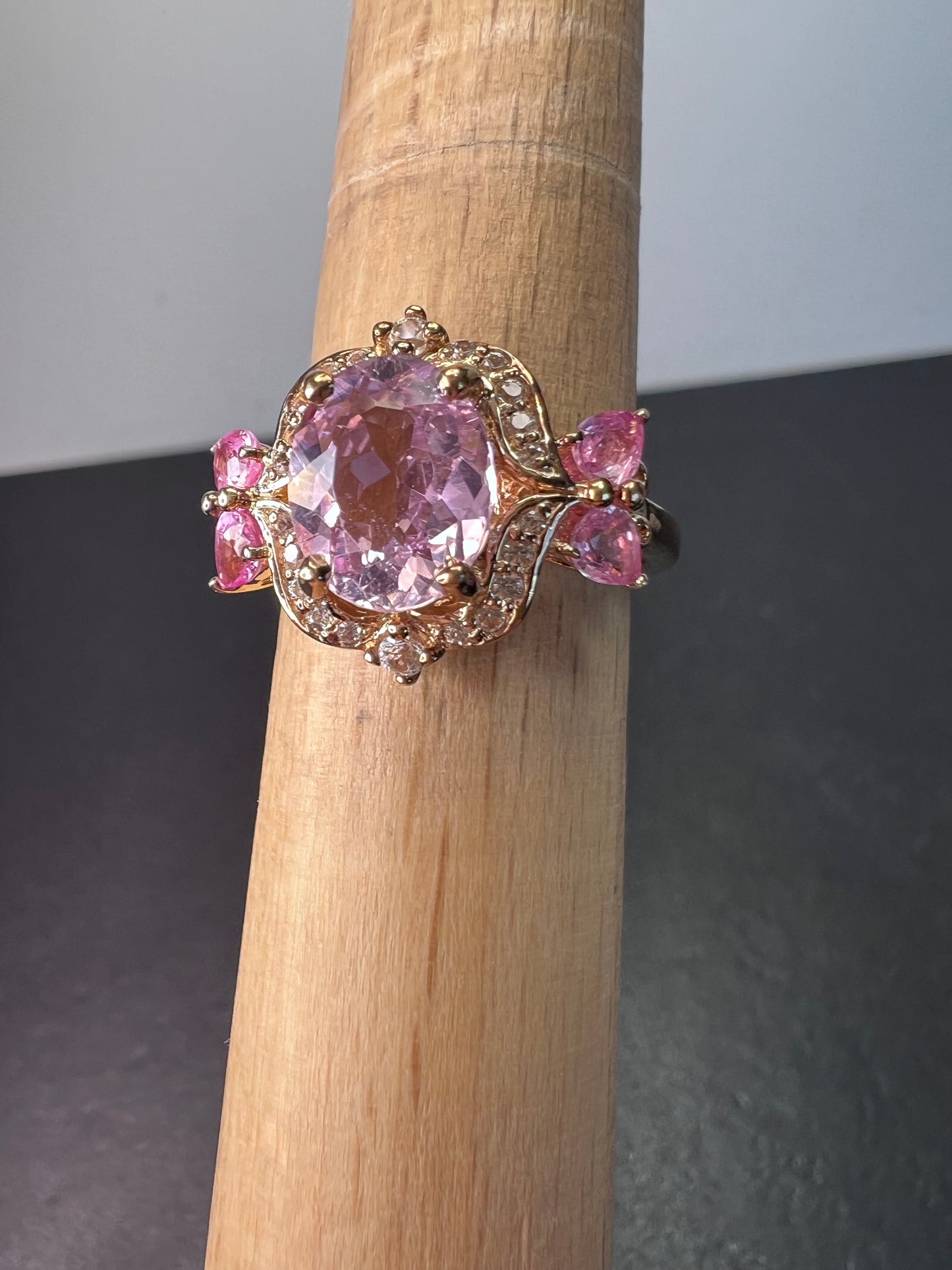 Kunzite and pink sapphire halo ring size 9