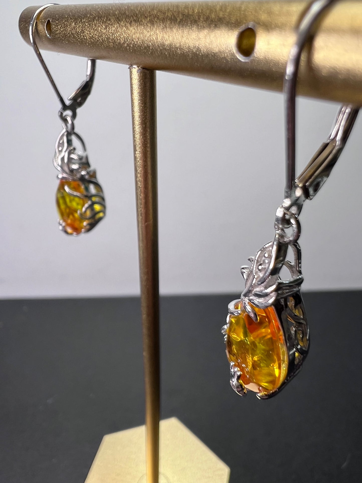 Lemon yellow treated quartz sterling silver drop earrings