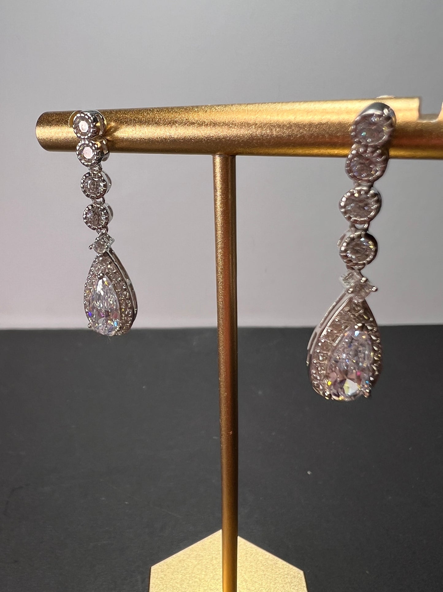 Teardrop CZ sterling silver dangle earrings