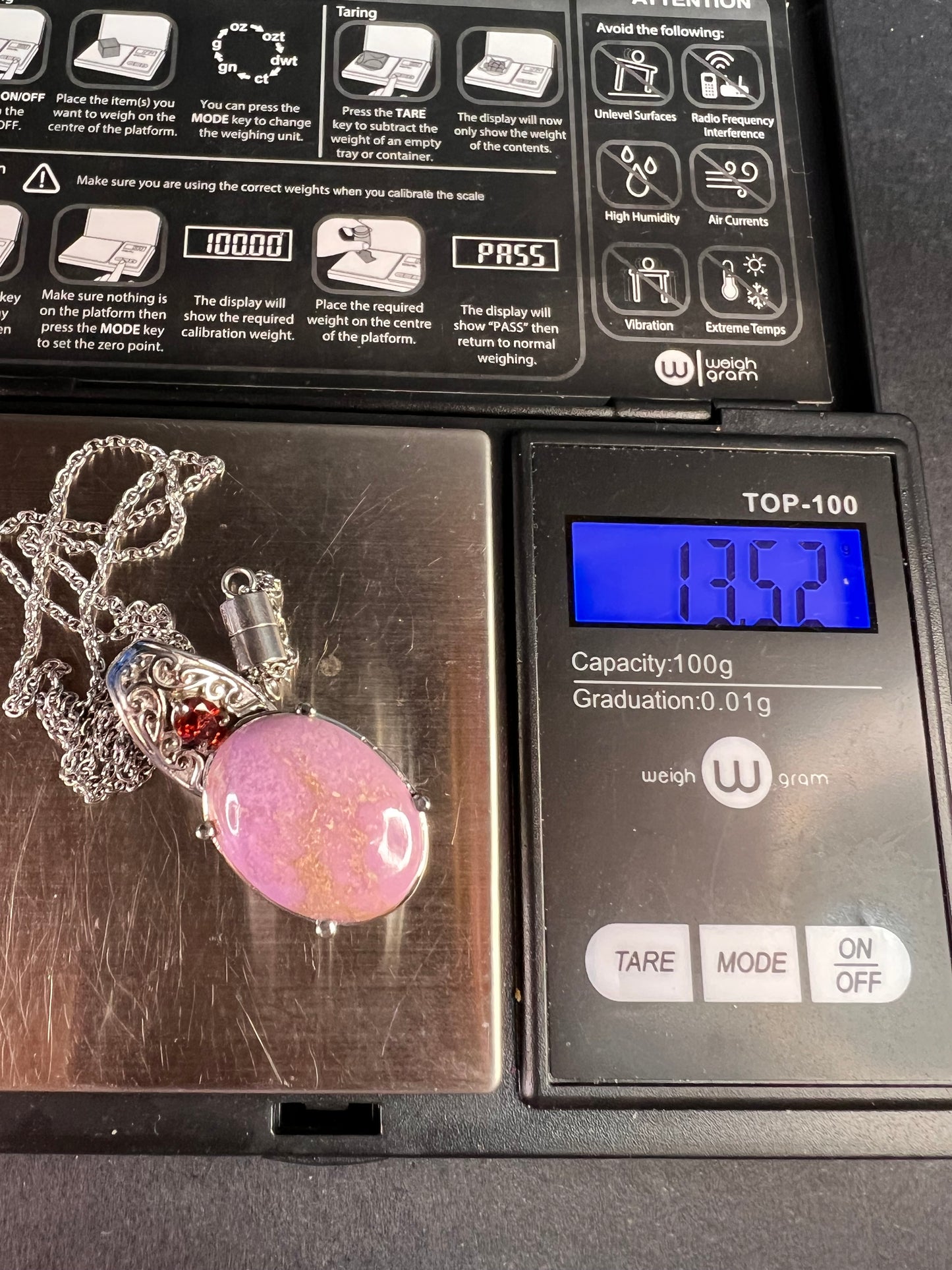 NEW Phosphosiderite and garnet stainless steel pendant 20 inch necklace