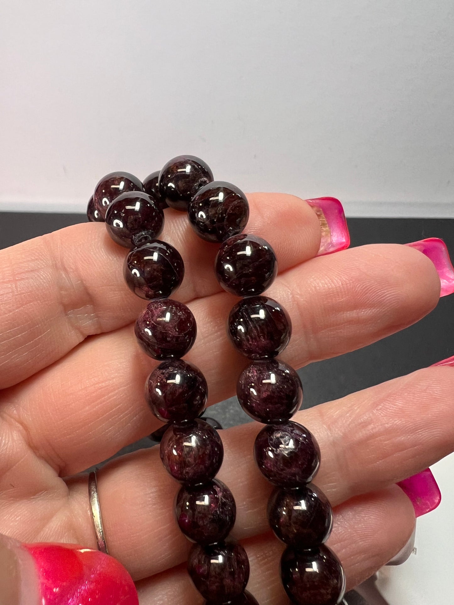 Garnet beaded necklace with sterling silver clasp