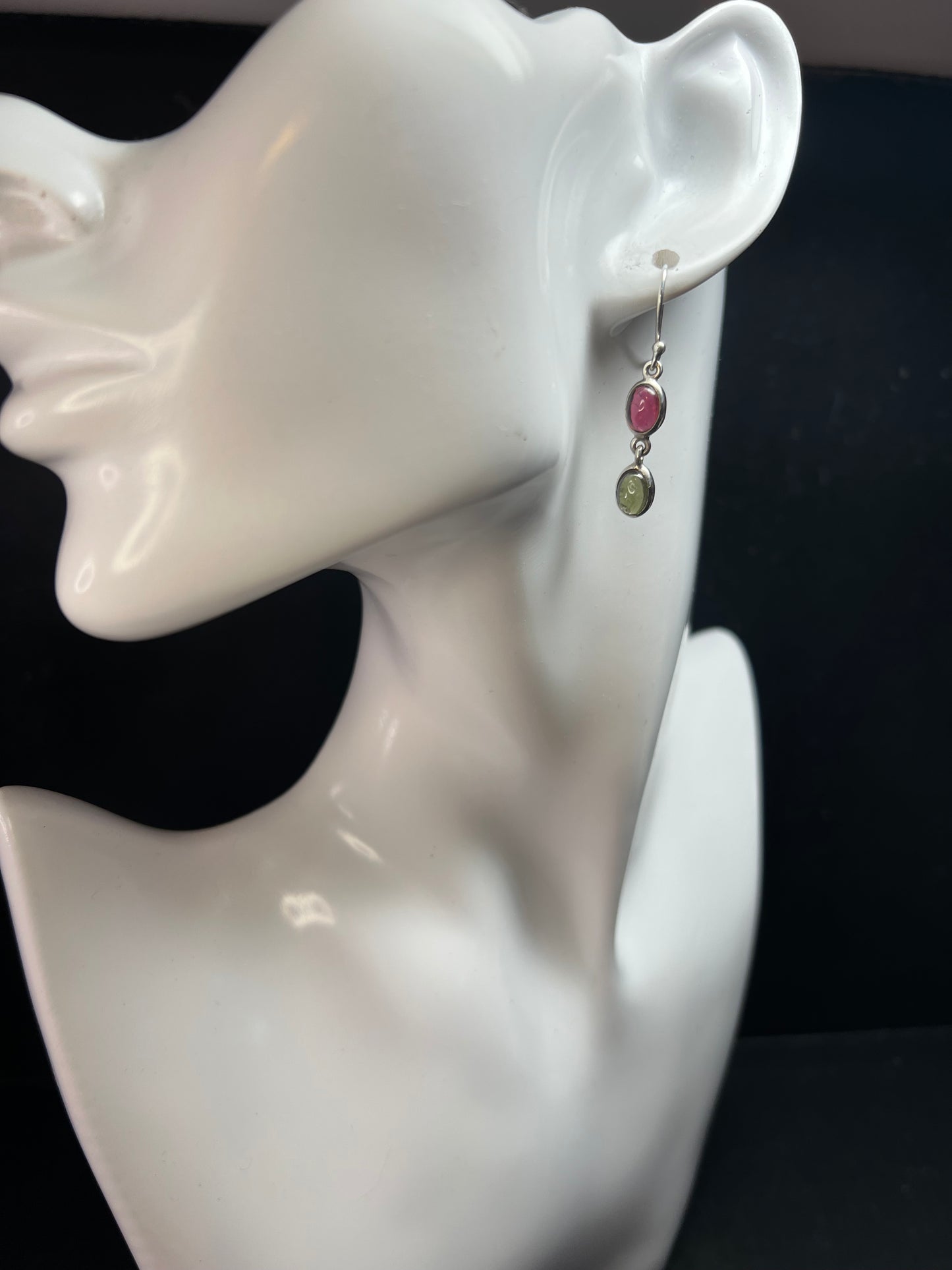 Vintage Sterling Silver Pink & Green Tourmaline Dangle Earrings Nature Company