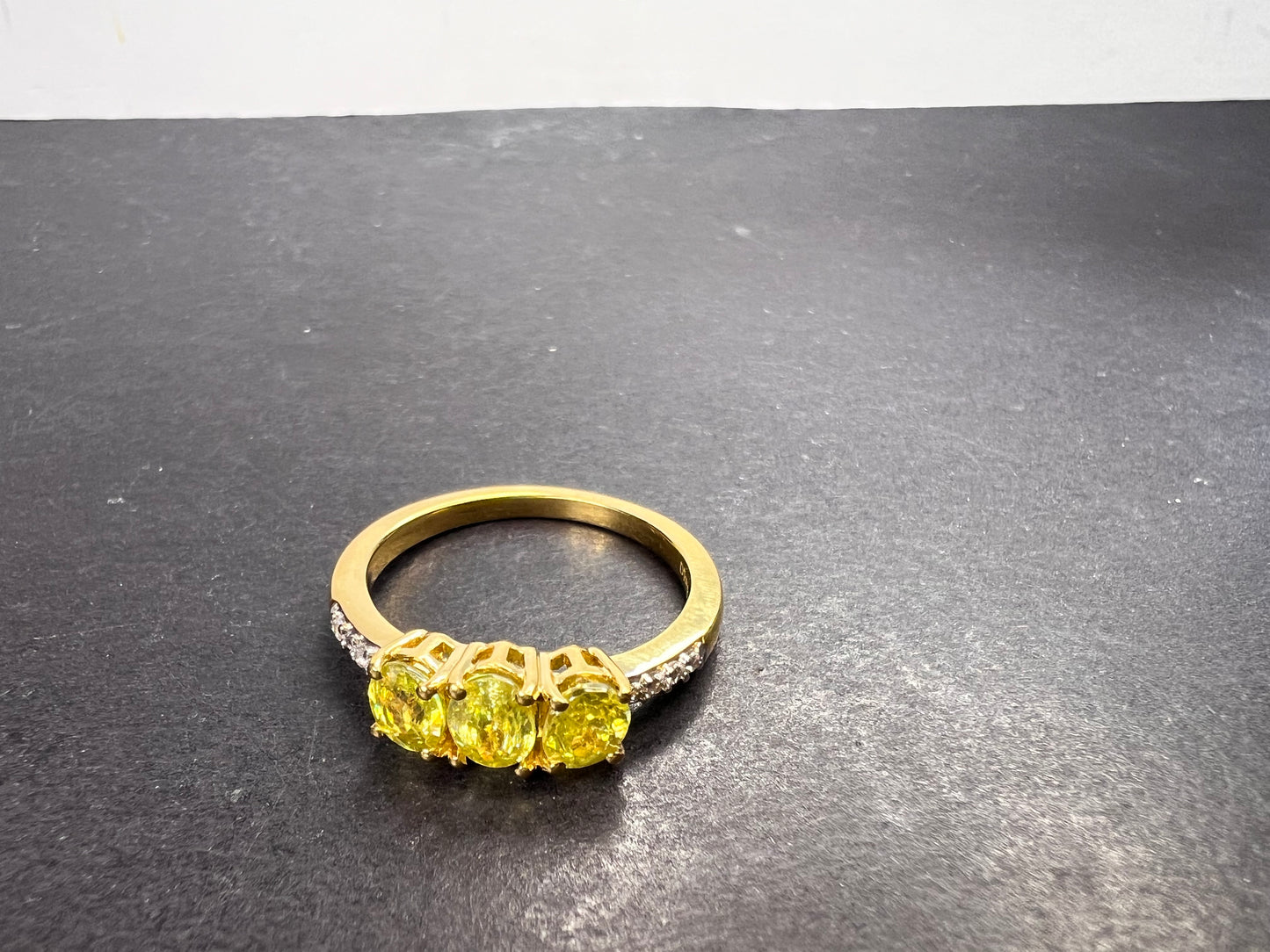 Sava sphene and white zircon triple stone ring in vermeil yellow gold over sterling silver size 8 *NEW*