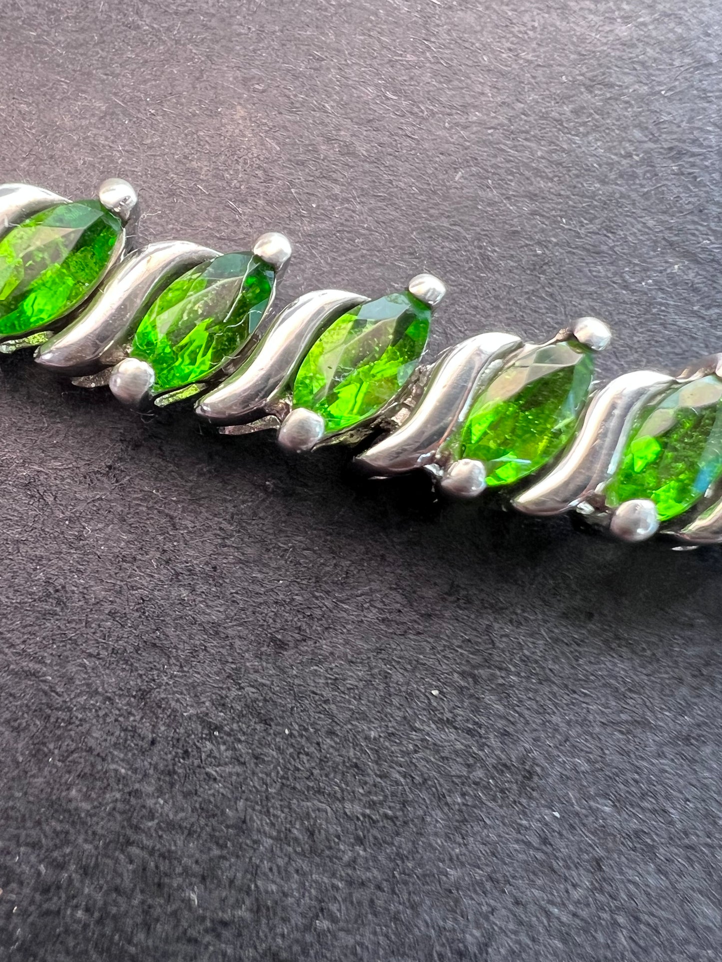 Chrome diopside tennis bracelet in rhodium over sterling silver