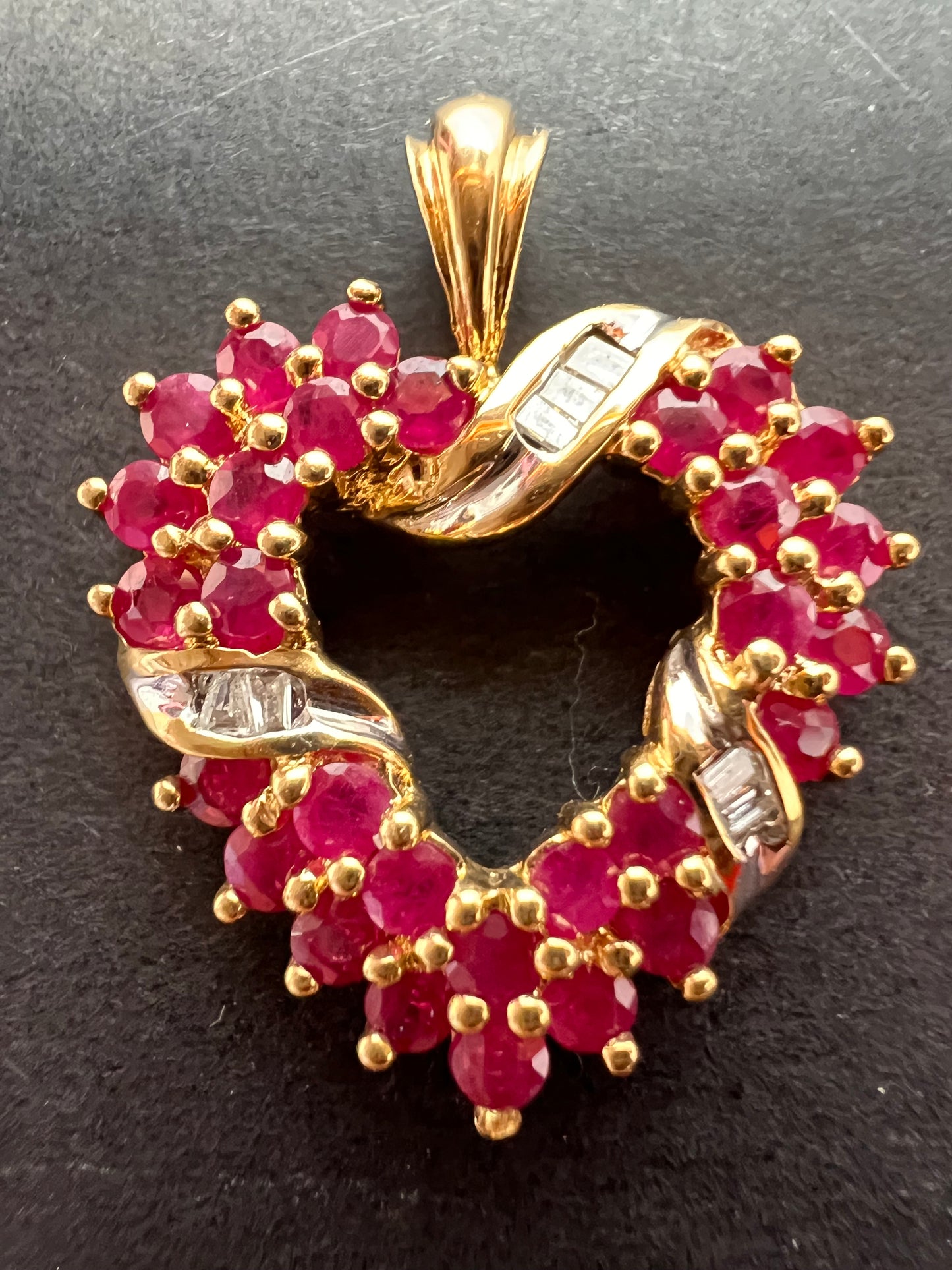 10k gold ruby and diamond heart pendant