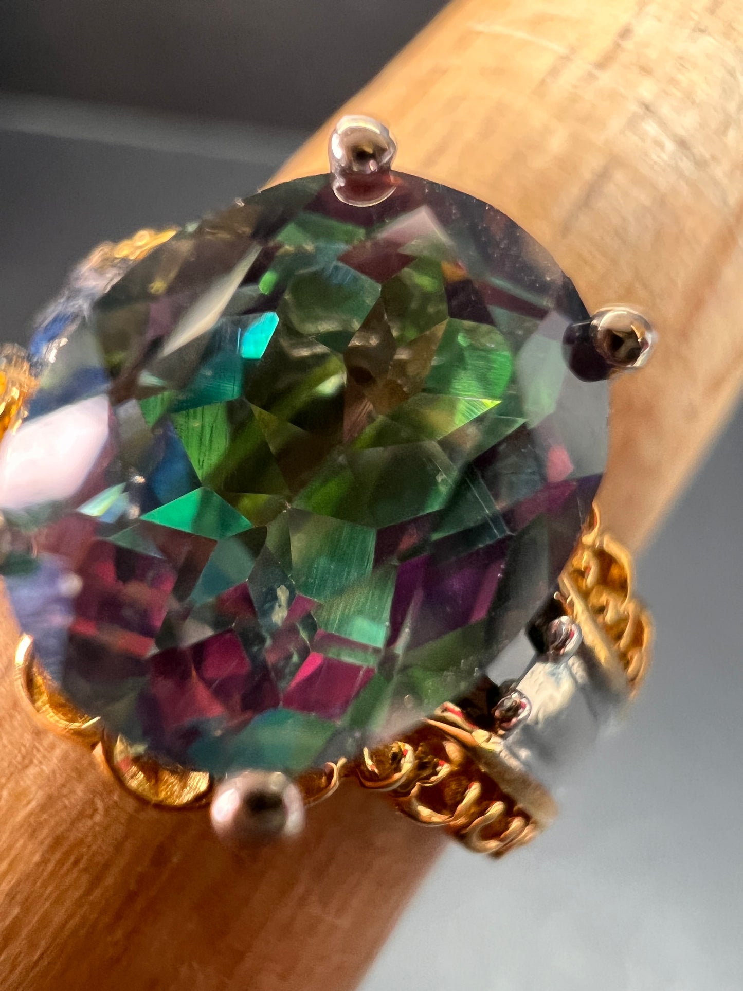 NEW green mystic topaz two toned sterling silver ring size 8