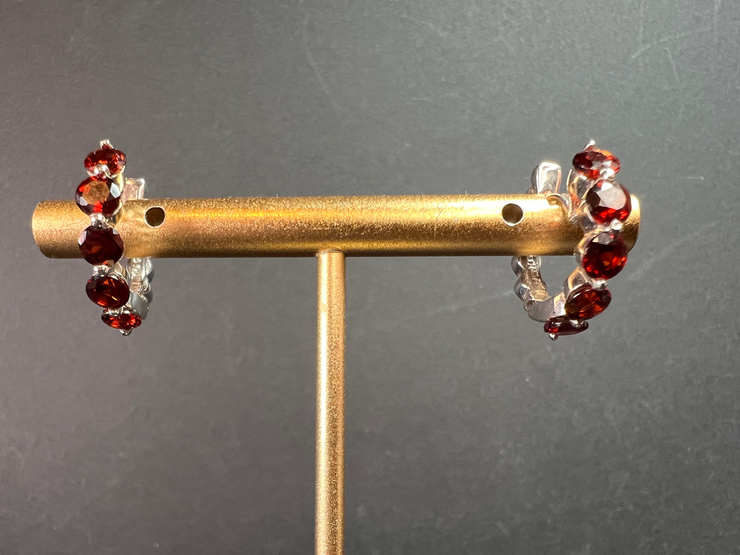 Sterling Silver Garnet Inside-Out Hoop Earrings 925 Thailand Pre Owned