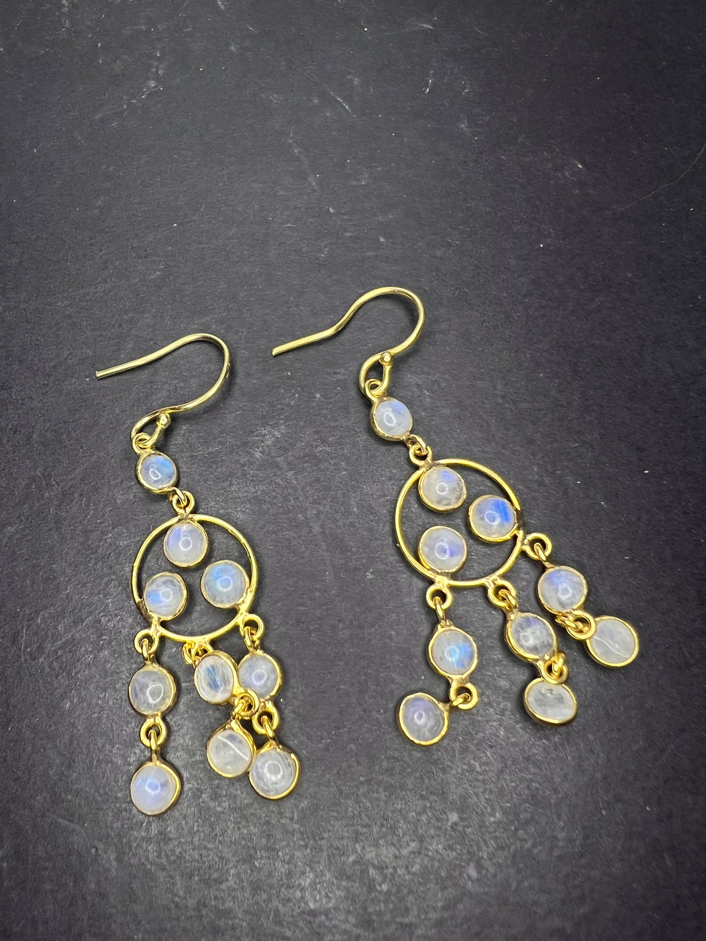 Rainbow moonstone gold over sterling silver chandelier earrings