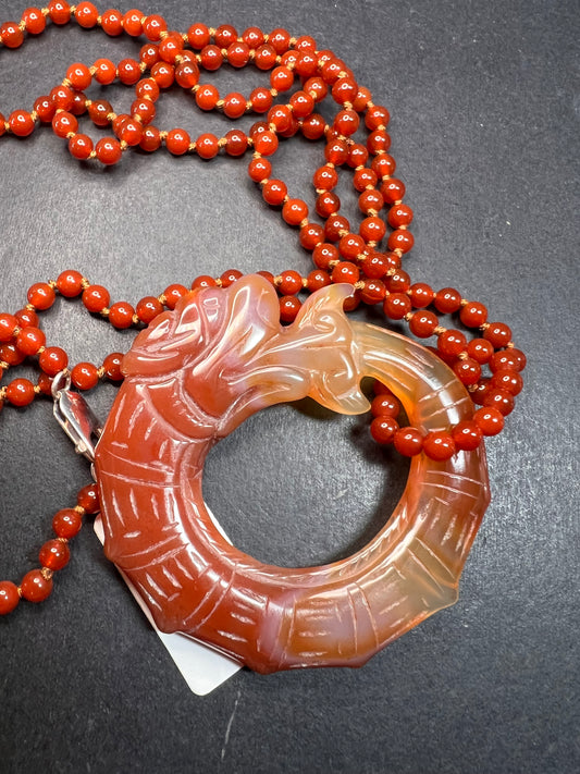 NEW Carnelian dragon pendant 32 inch necklace