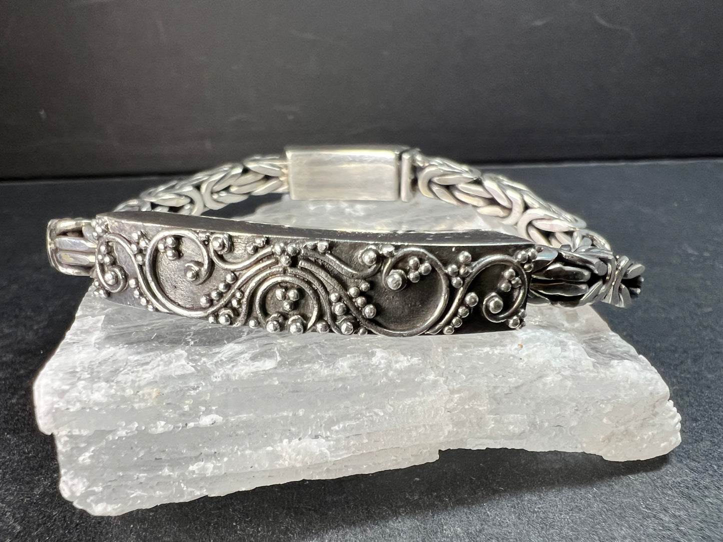 Sterling Silver 925 Borobudur Byzantine Bracelet 7.75–8” 52.19g