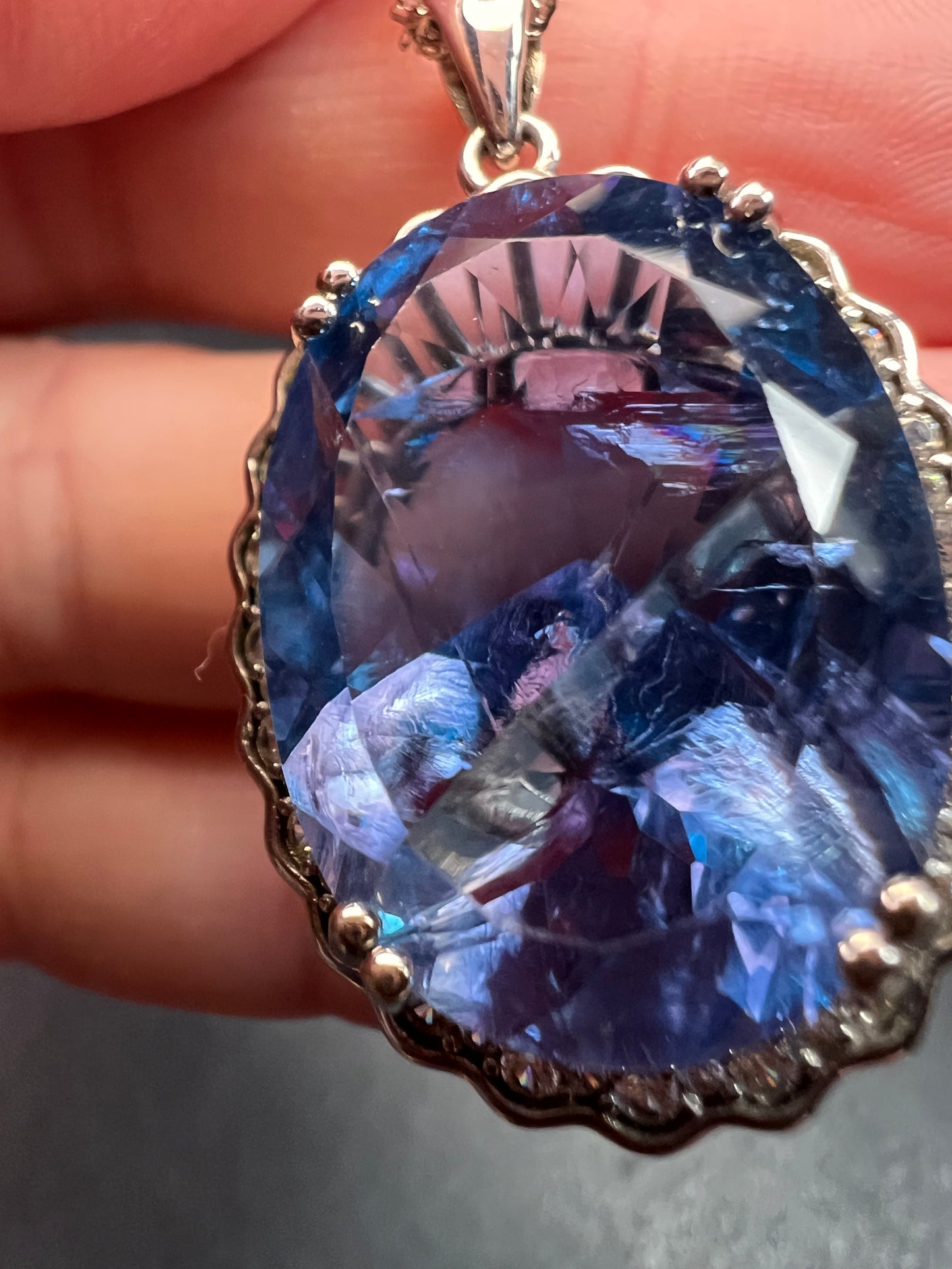 Blue Color-Change Fluorite Pendant in Rhodium Over Sterling Silver with Chain