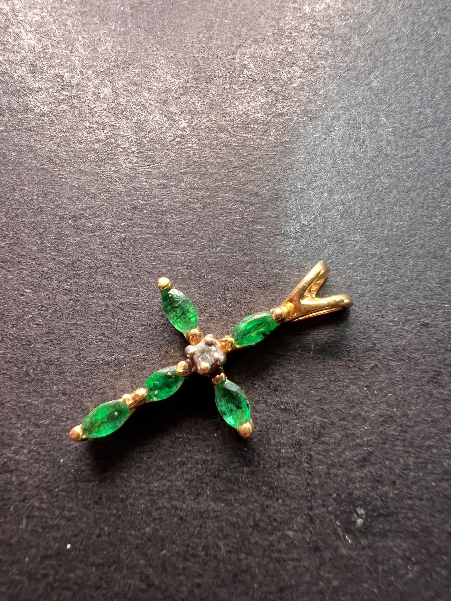 14k gold emerald diamond cross pendant