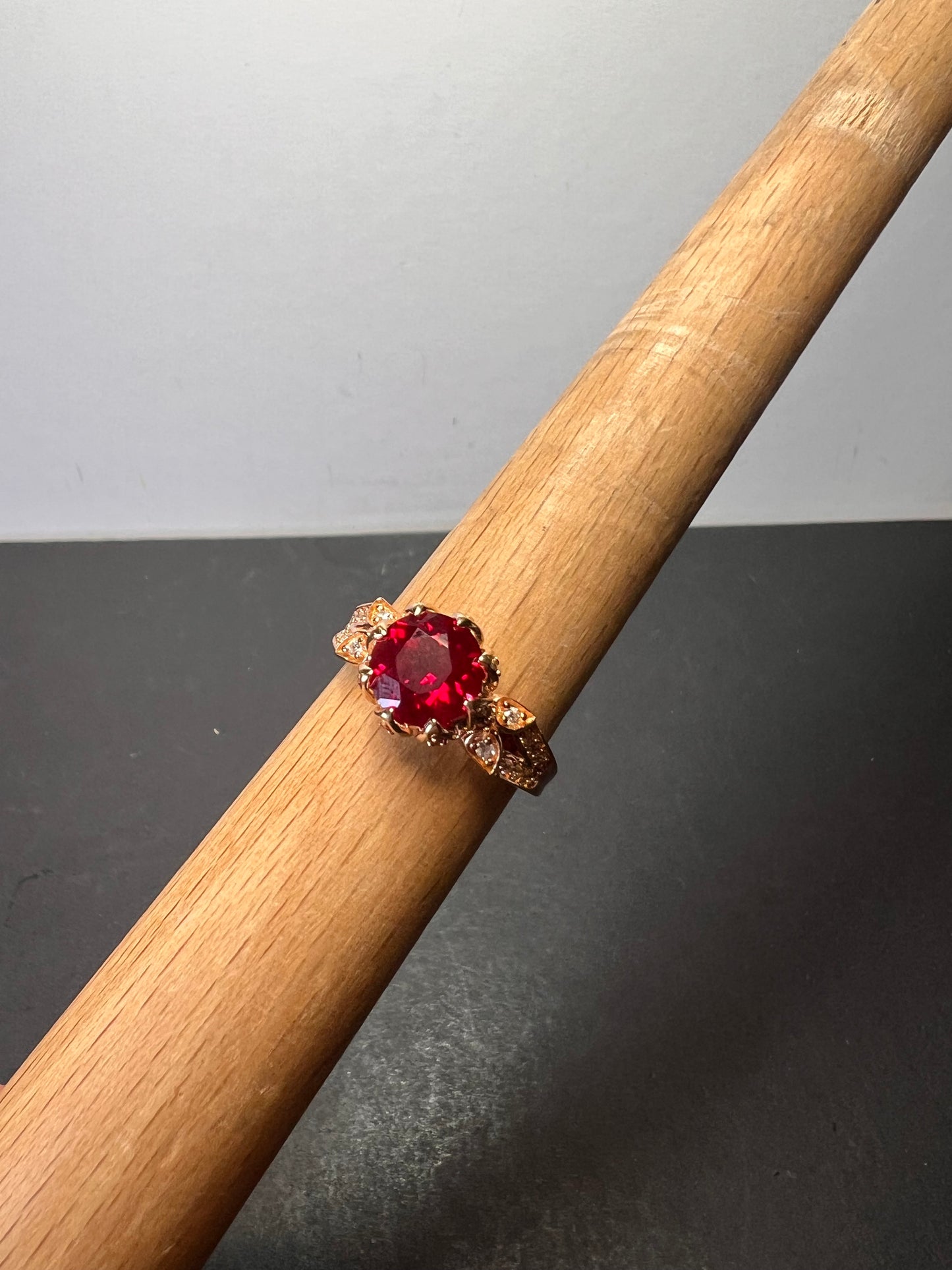 Lab Ruby and pink sapphire rose gold over sterling statement ring size 10