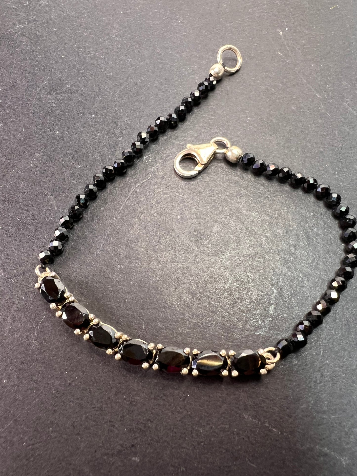 Black spinel bracelet in sterling silver