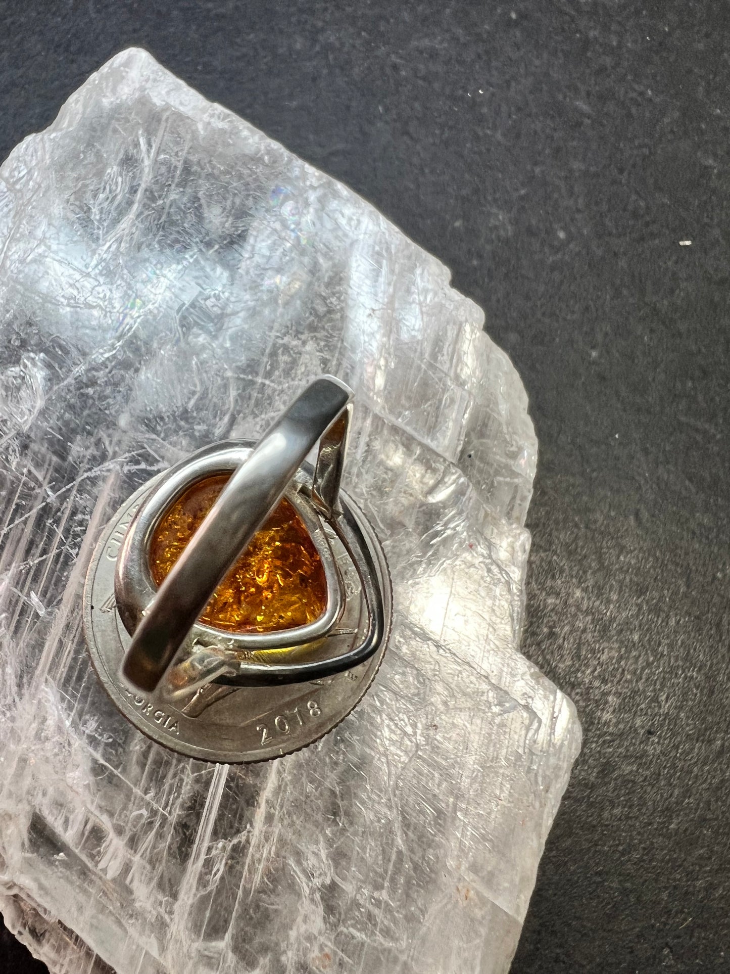 Sterling Silver Baltic Amber Ring Size 8 Teardrop Cabochon