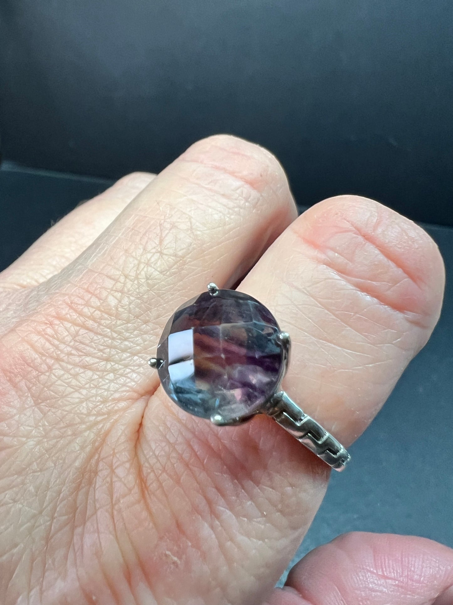 Vintage Sterling Silver Rainbow Fluorite Ring Size 9